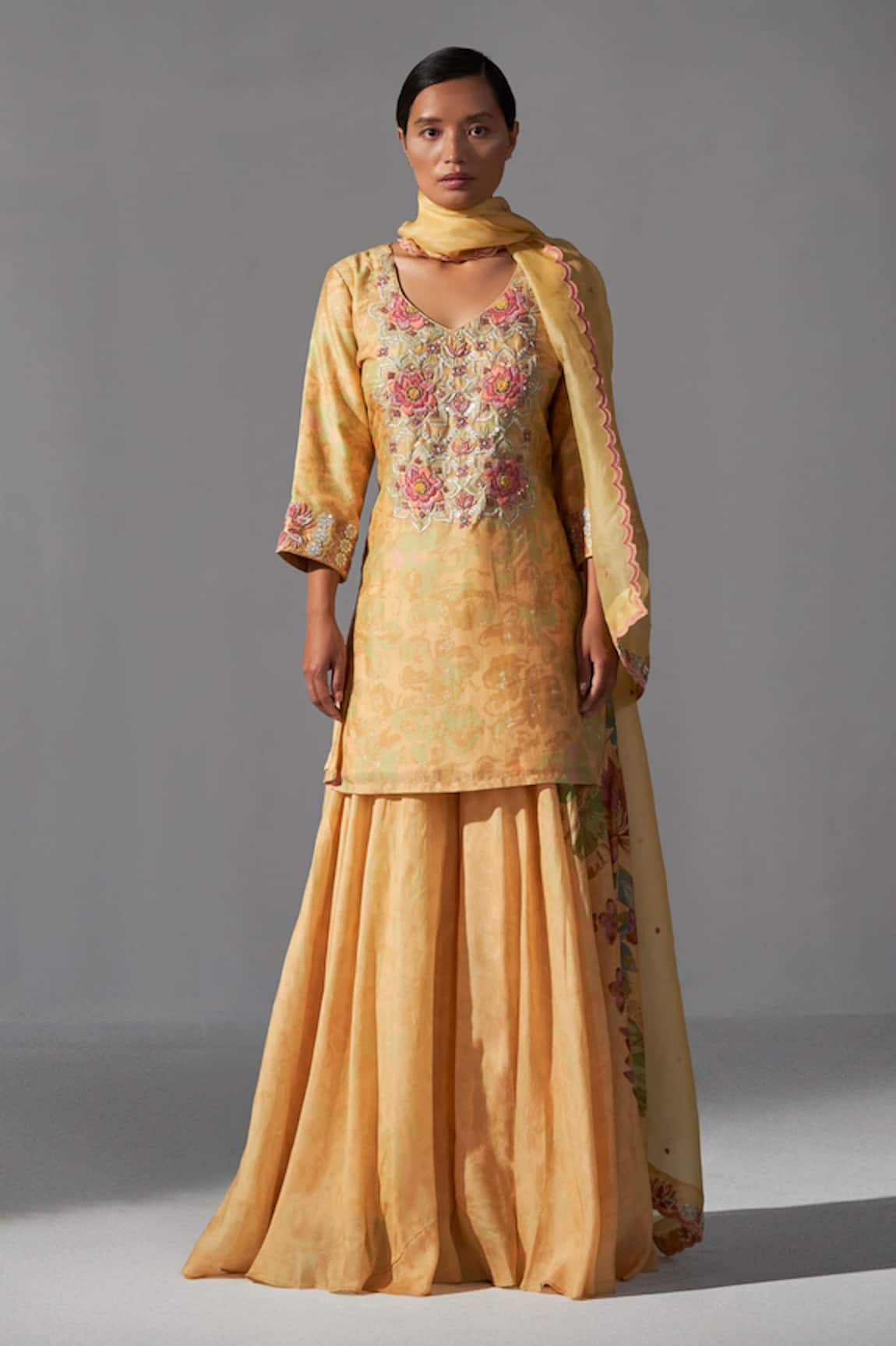 Koashee by Shubitaa Placed Thread Embroidered Kurta Sharara Set