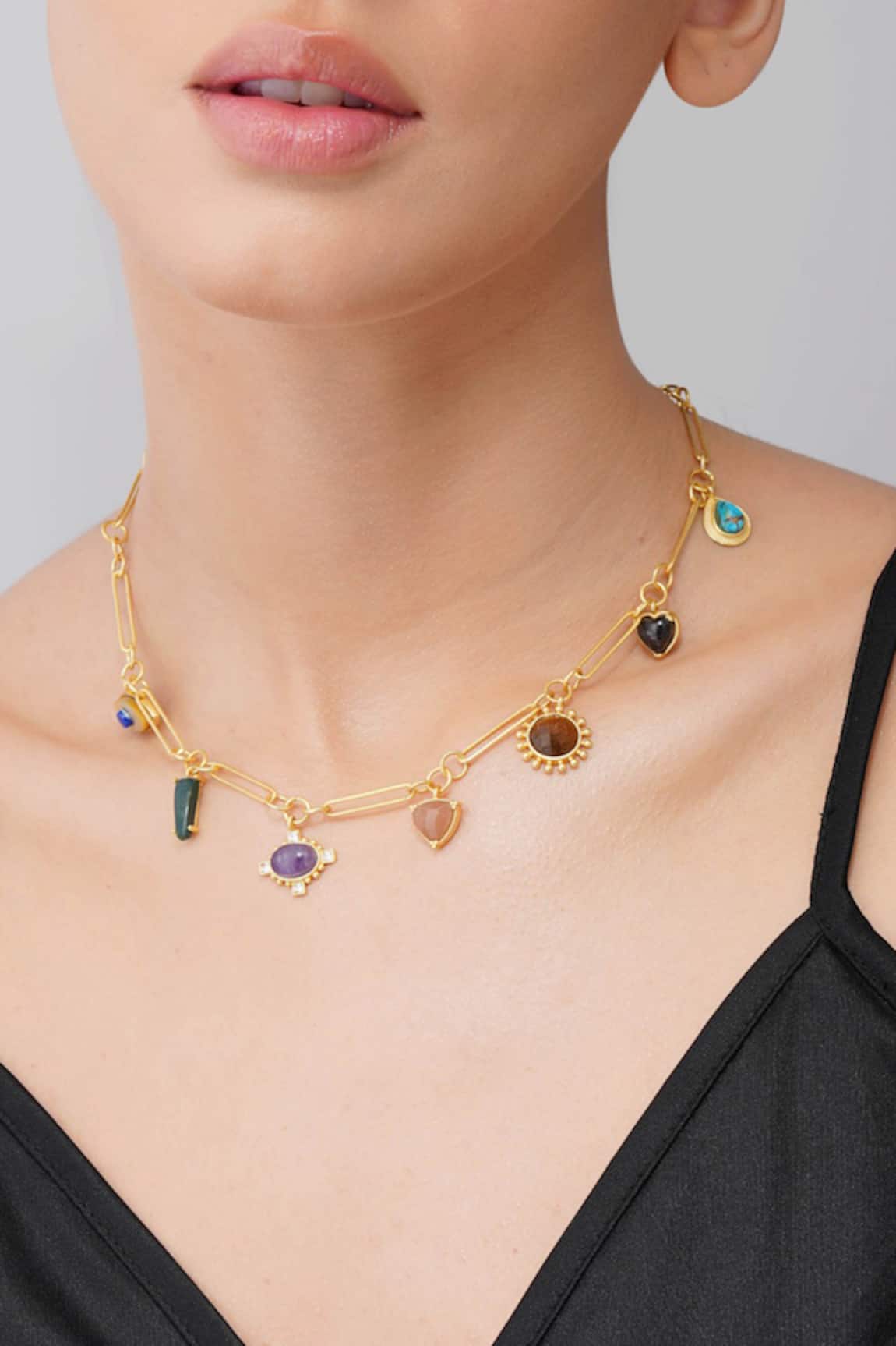 Zariin Multi Stone Healing Pendants Necklace 