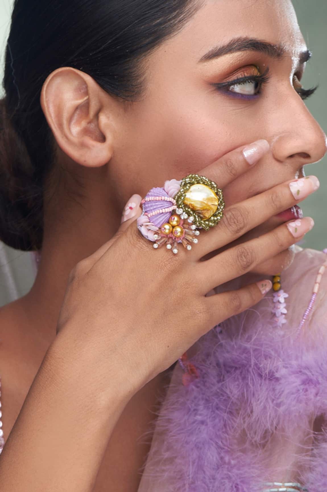 Torque by Merge Semiprecious Stone & Shell Embellished Ring