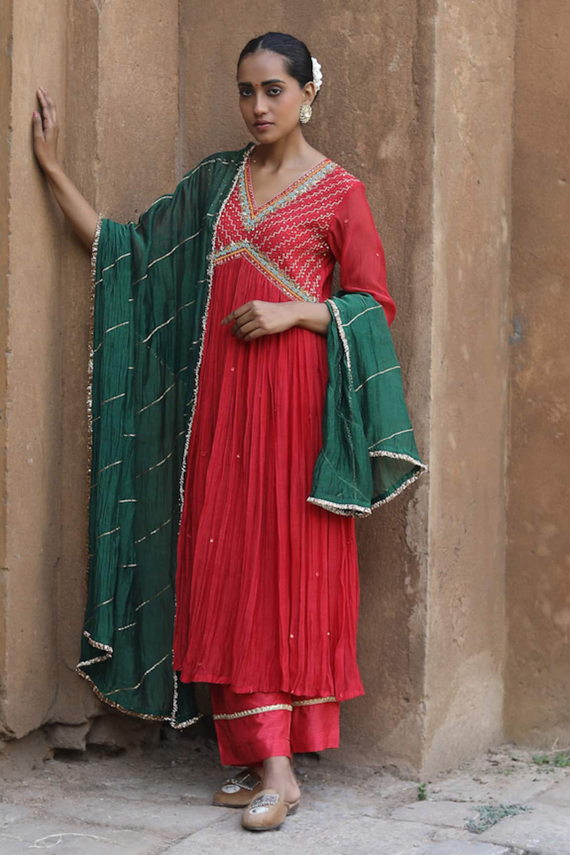Label Kinjal Modi Sleeve Hem Embroidered Anarkali Pant Set