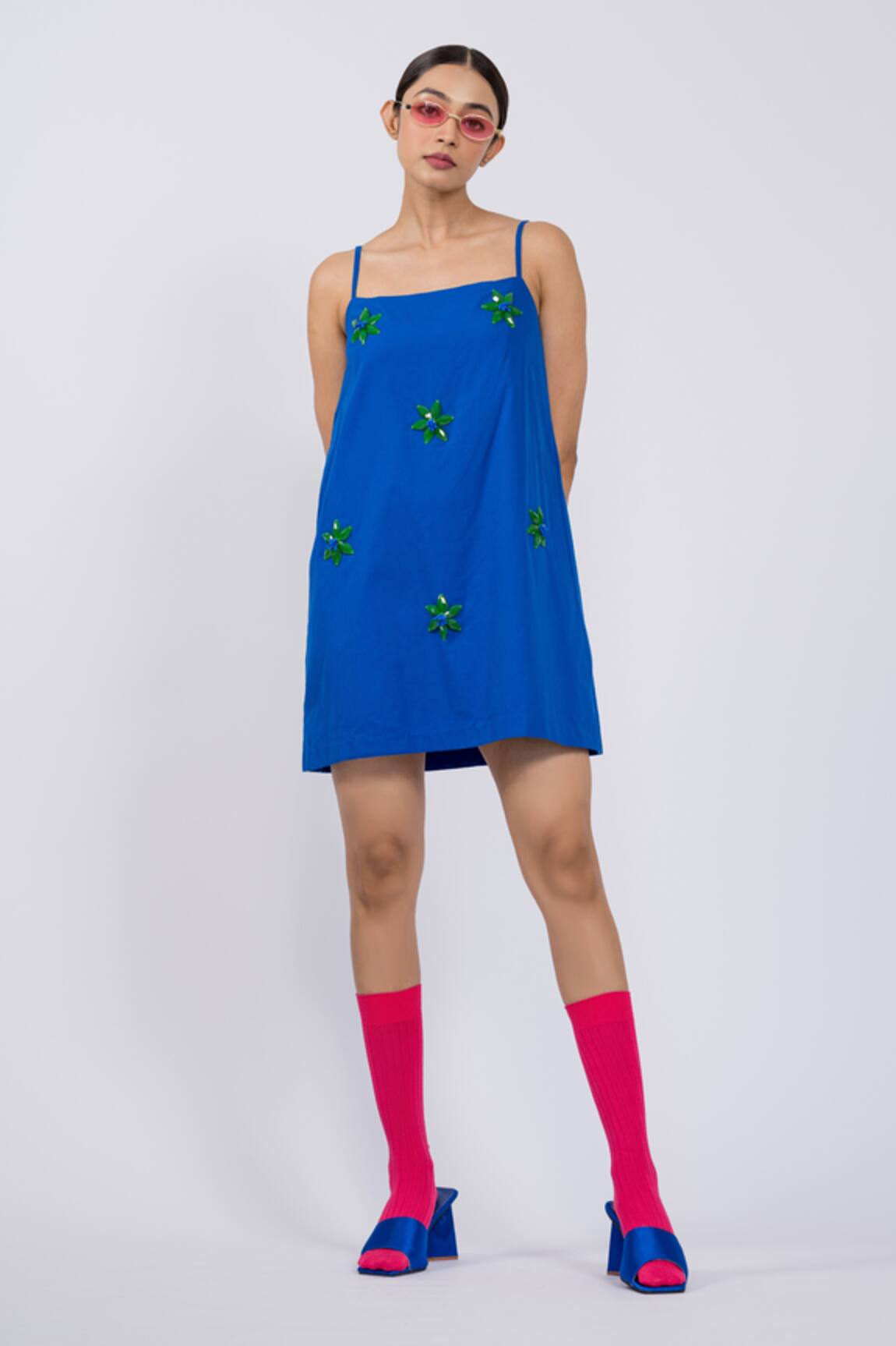The Dramebaaz CO Electric Blue Embellished Spaghetti Dress