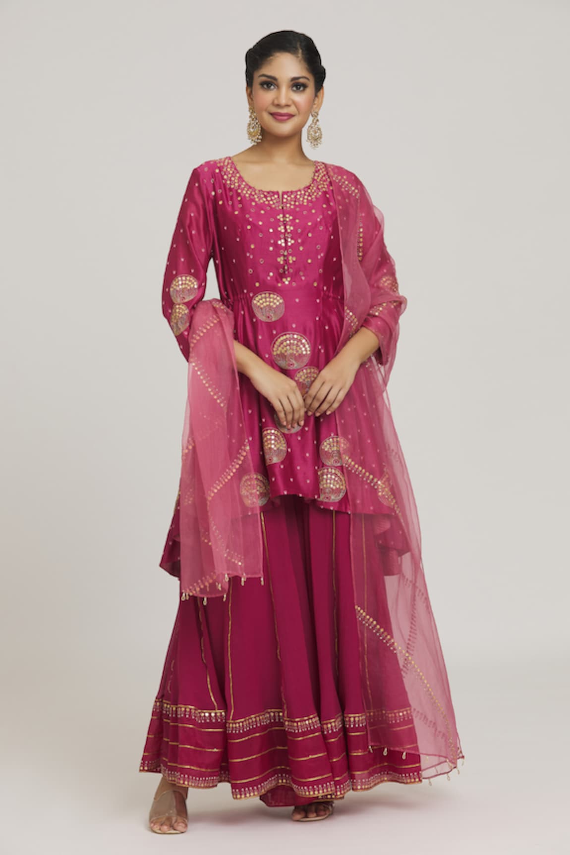 Sozenkari Gota Embellished Asymmetric Anarkali Sharara Set