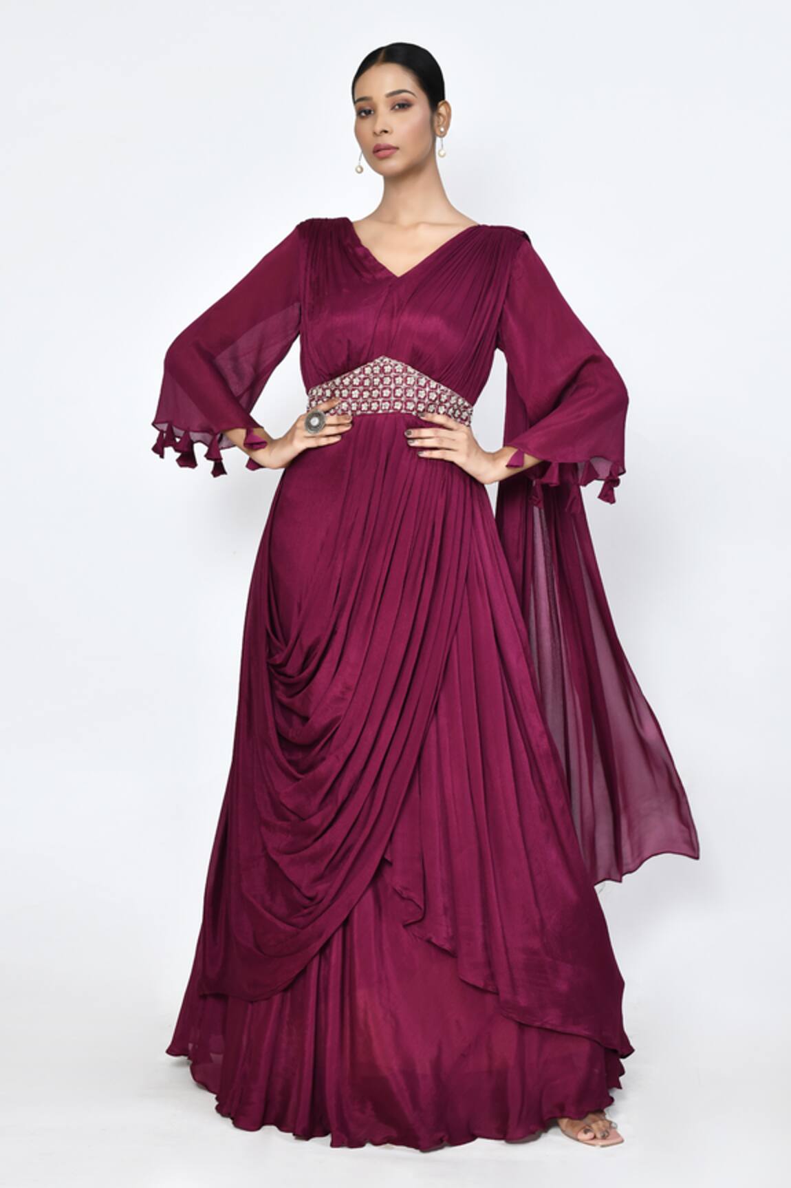 Naintara Bajaj Floral Hand Work Draped Saree Gown