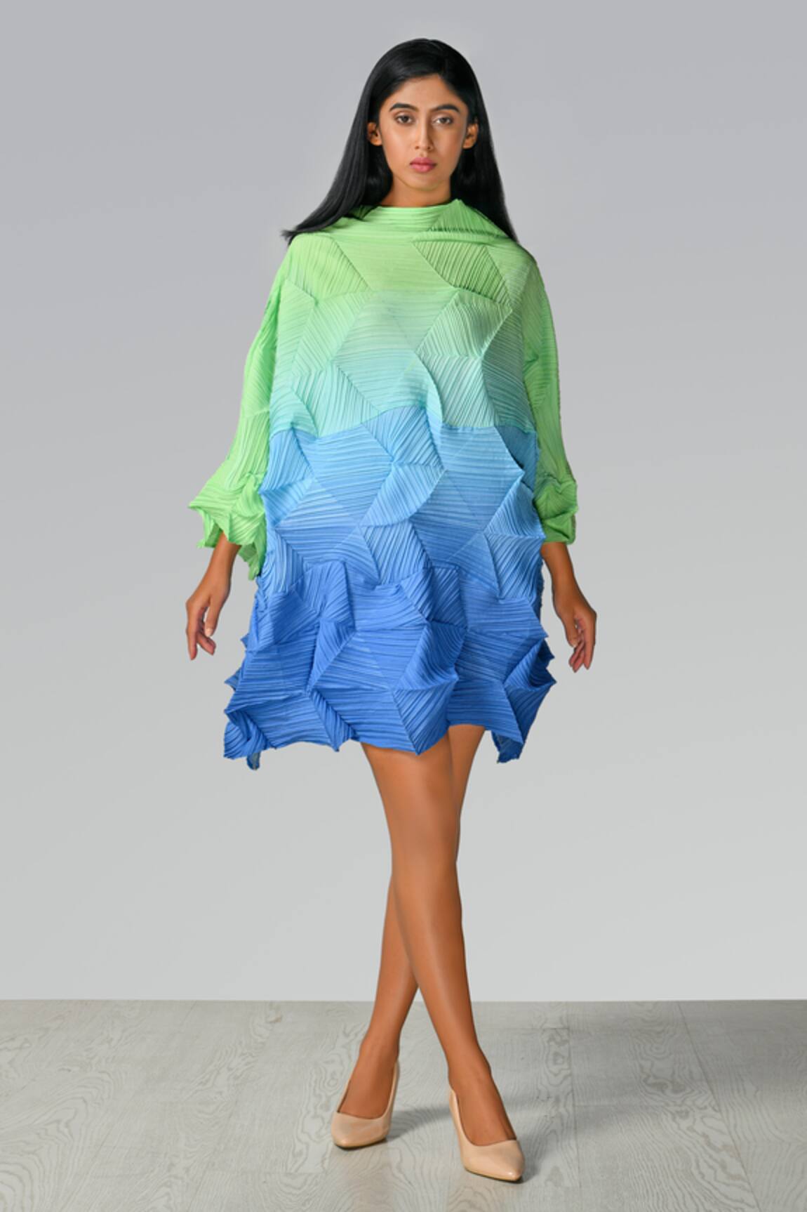 Crimp Ombre Pleated Textured Dress