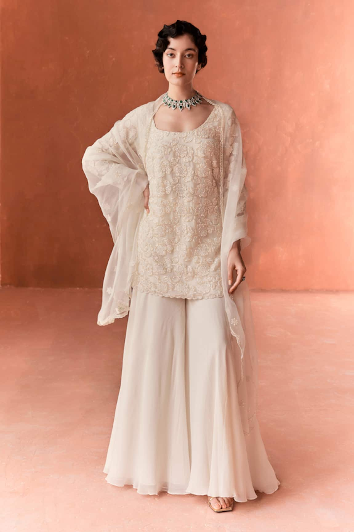 SUMMER BY PRIYANKA GUPTA Folliage Embroidered Kurta Sharara Set