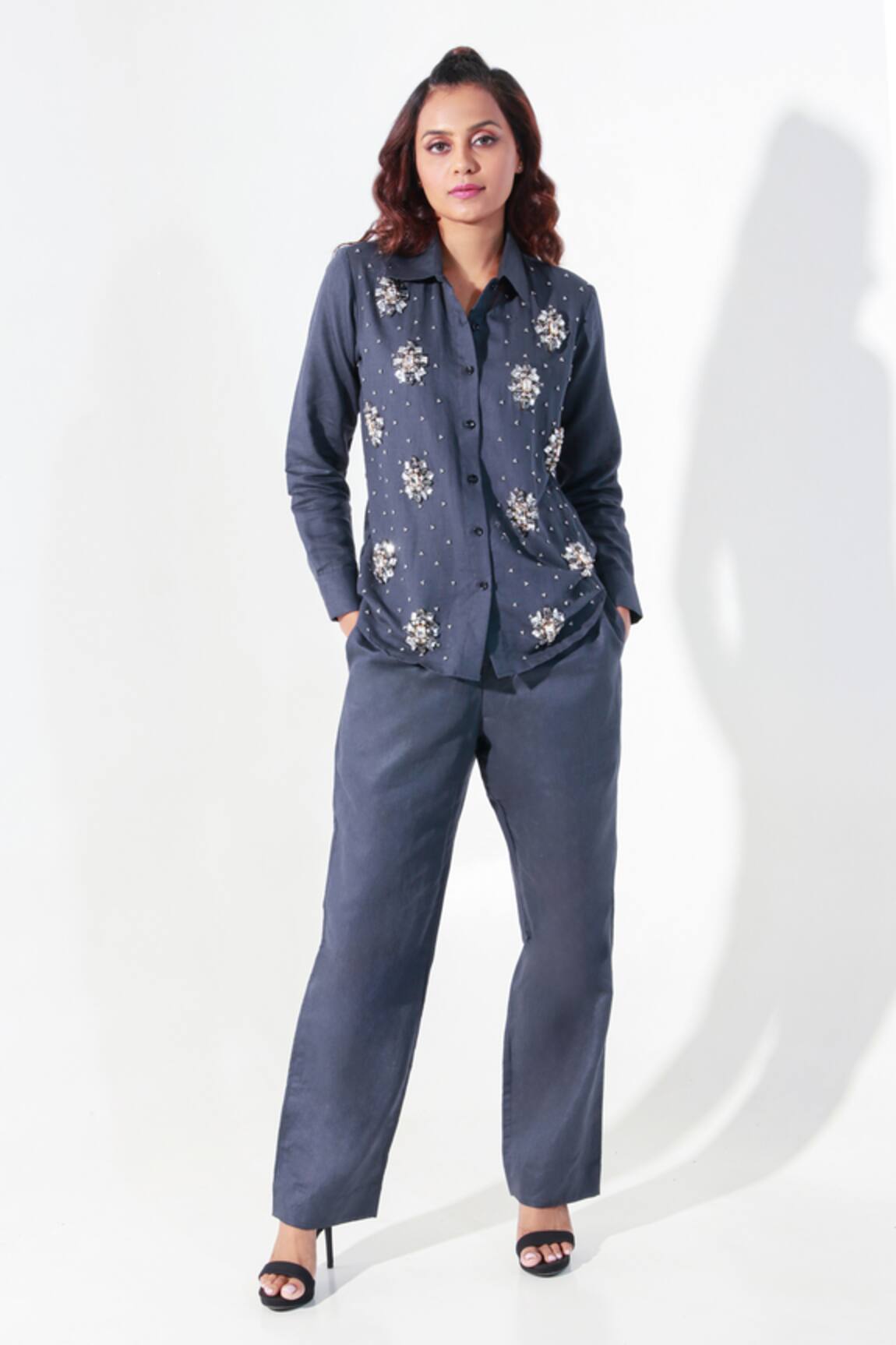 Echke Crystal Embroidered Shirt & Pant Set 