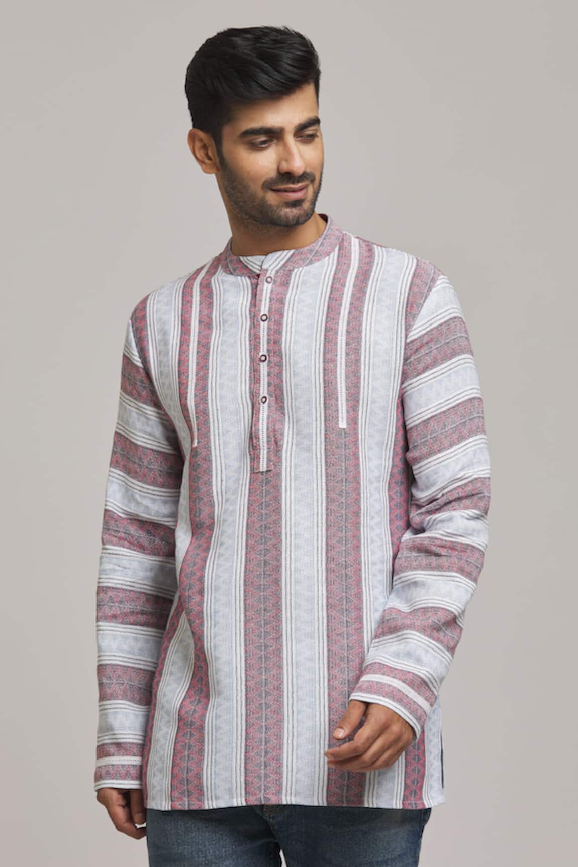 Arihant Rai Sinha Striped Handloom Cotton Short Kurta