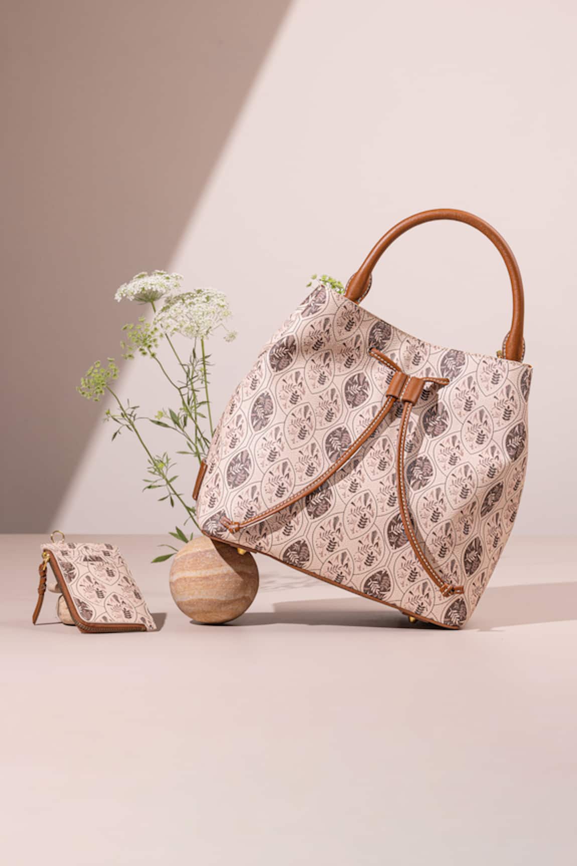 The Leather Garden Florida Leather Foliage Pattern Bucket Bag