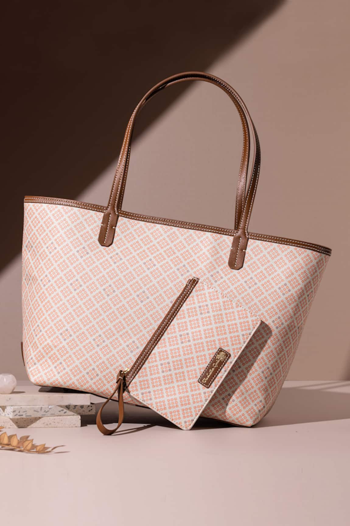 The Leather Garden Leather Geometric Pattern Tote Bag