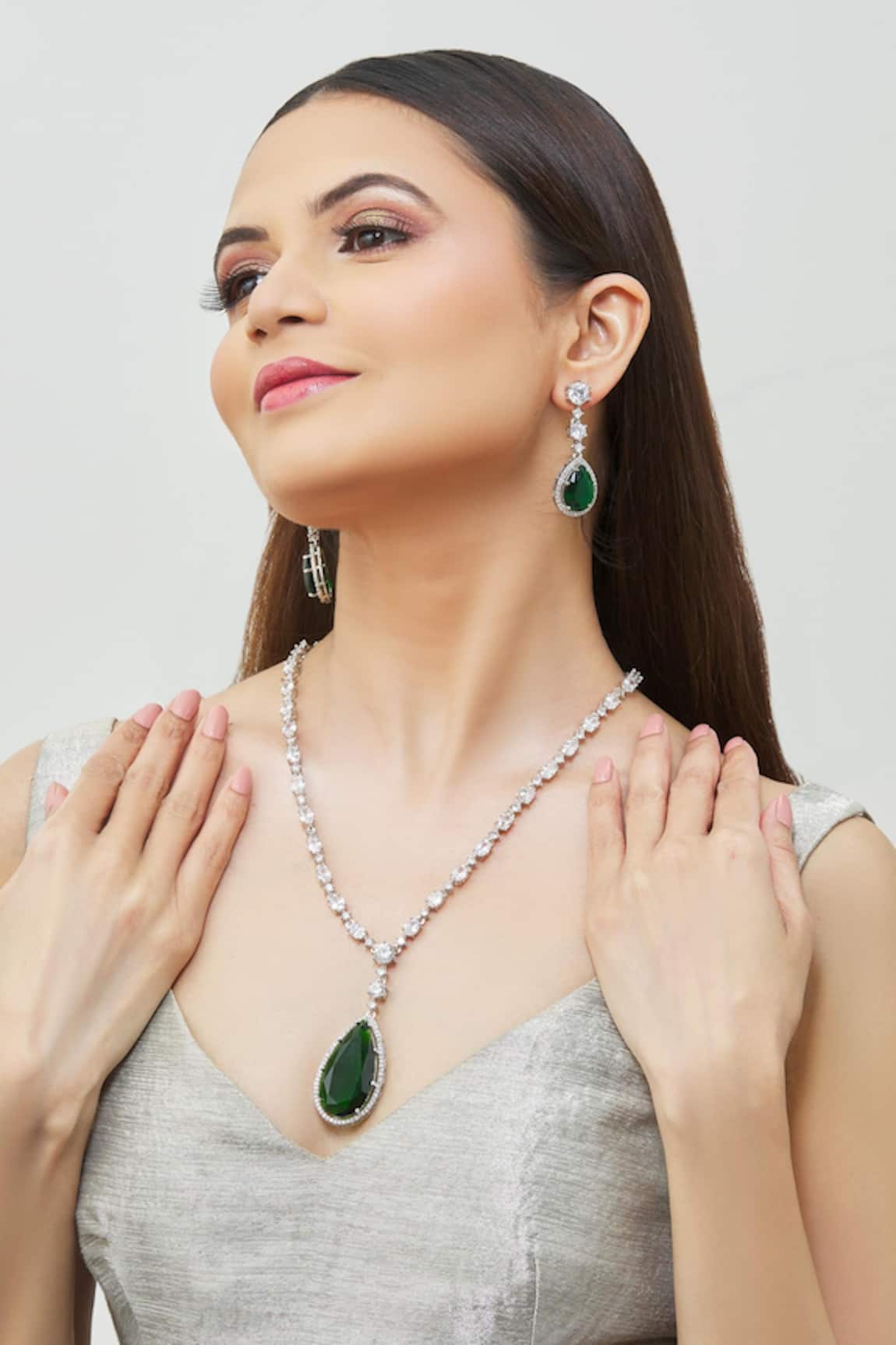Saga Jewels Emerald Pendant Drop Necklace Set