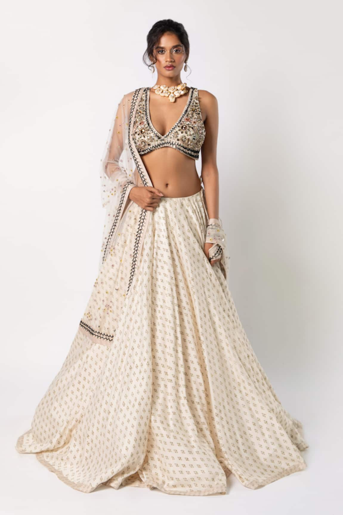 Labbada Flared Lehenga Embroidered Bralette Set