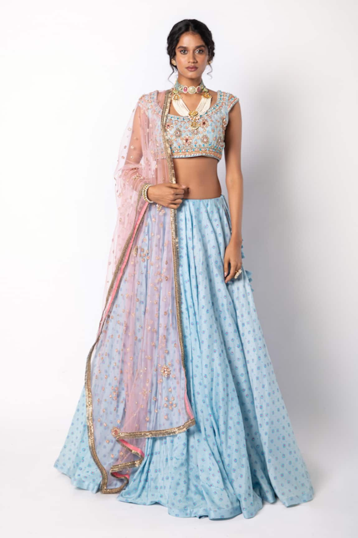 Labbada Block Print Lehenga Embroidered Blouse Set