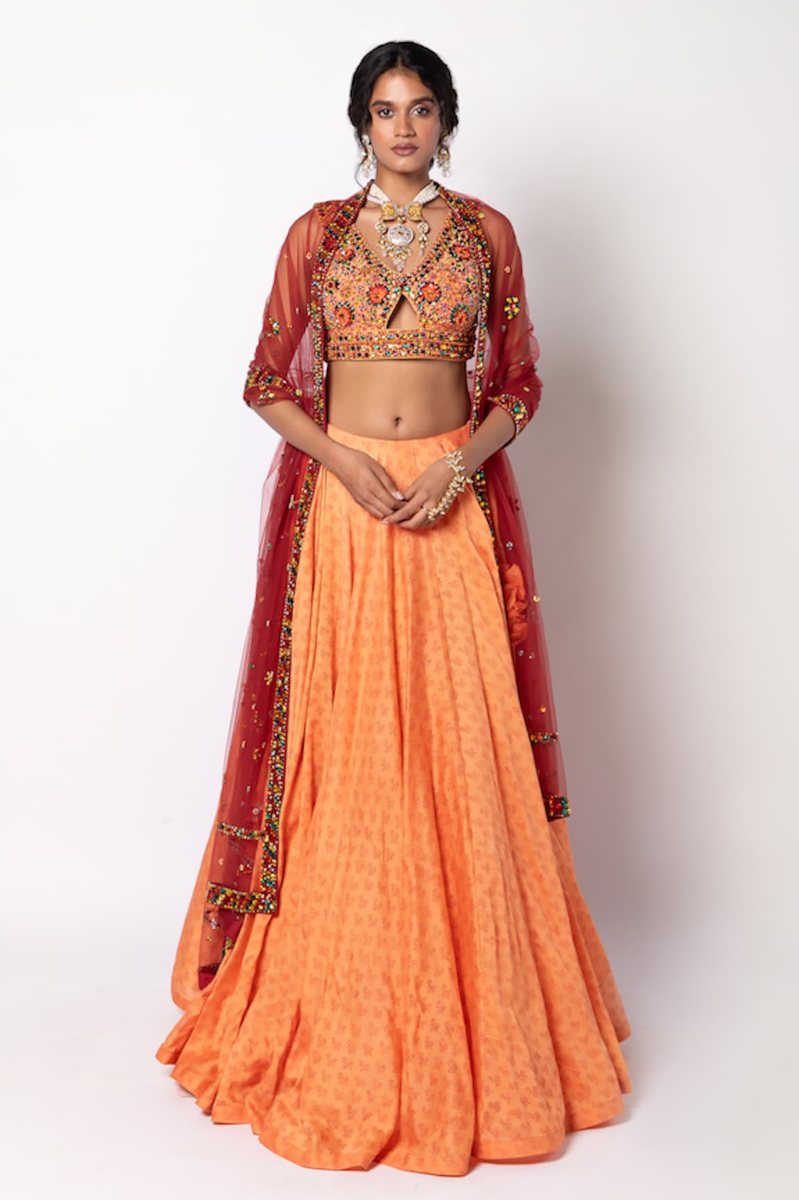 Labbada Block Print Lehenga & Hand Embroidered Blouse Set