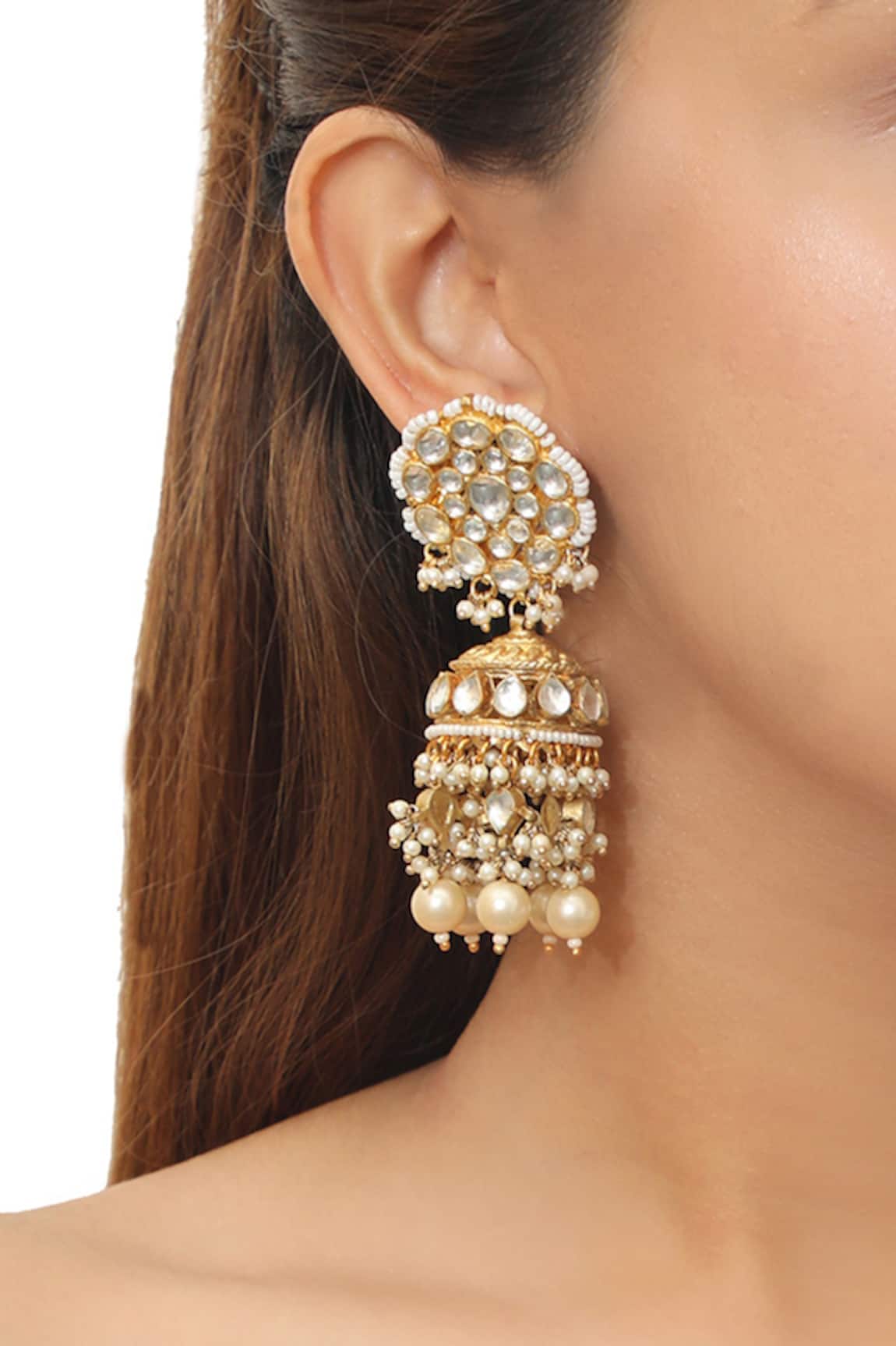 Riana Jewellery Floral Stone Jhumkas 