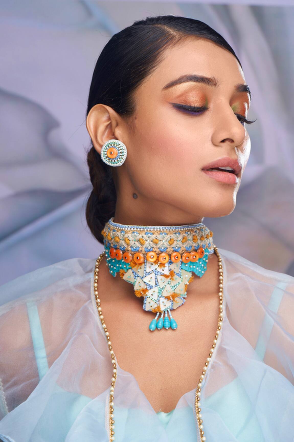 Torque By Merge Geometric Embellished Choker & Earrings Set