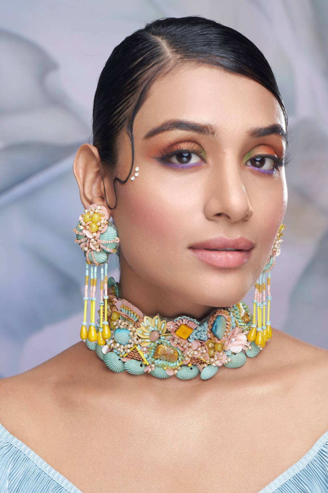 Torque By Merge Shell Embellished Choker & Earrings Set