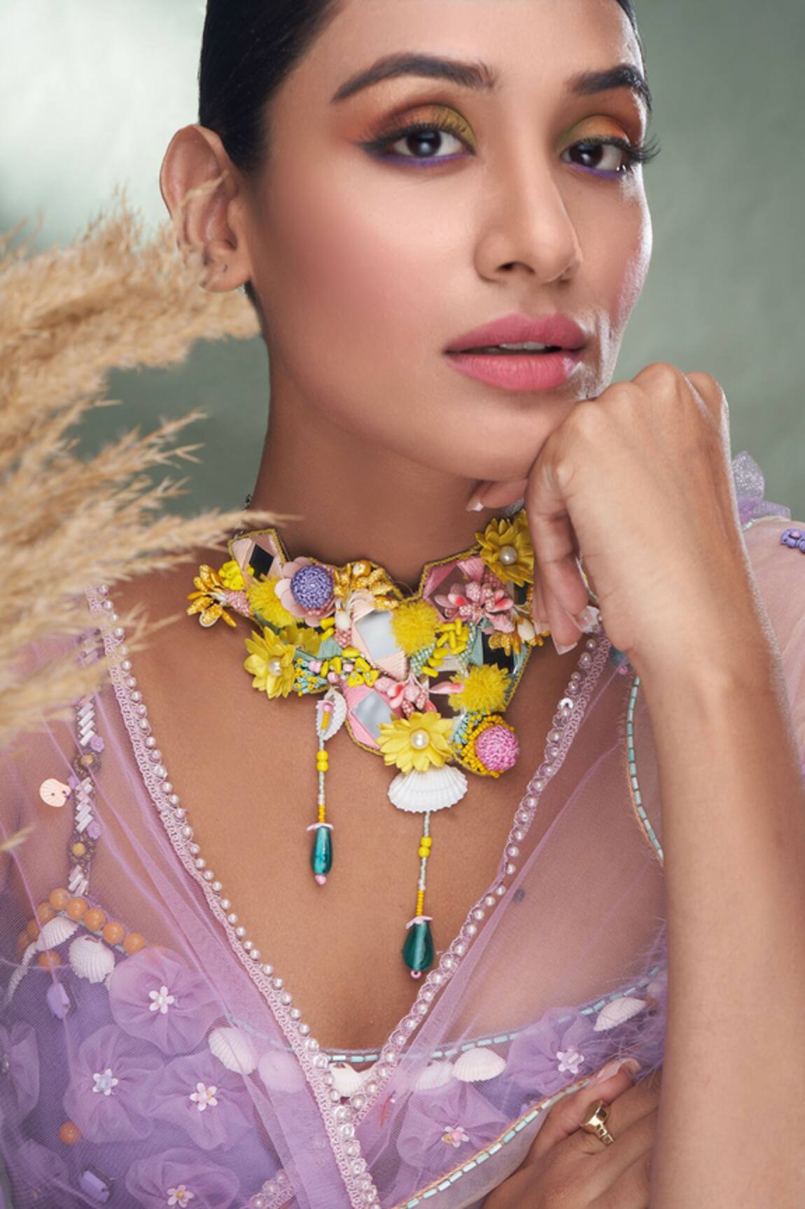 Torque By Merge Floral Applique Embellished Choker