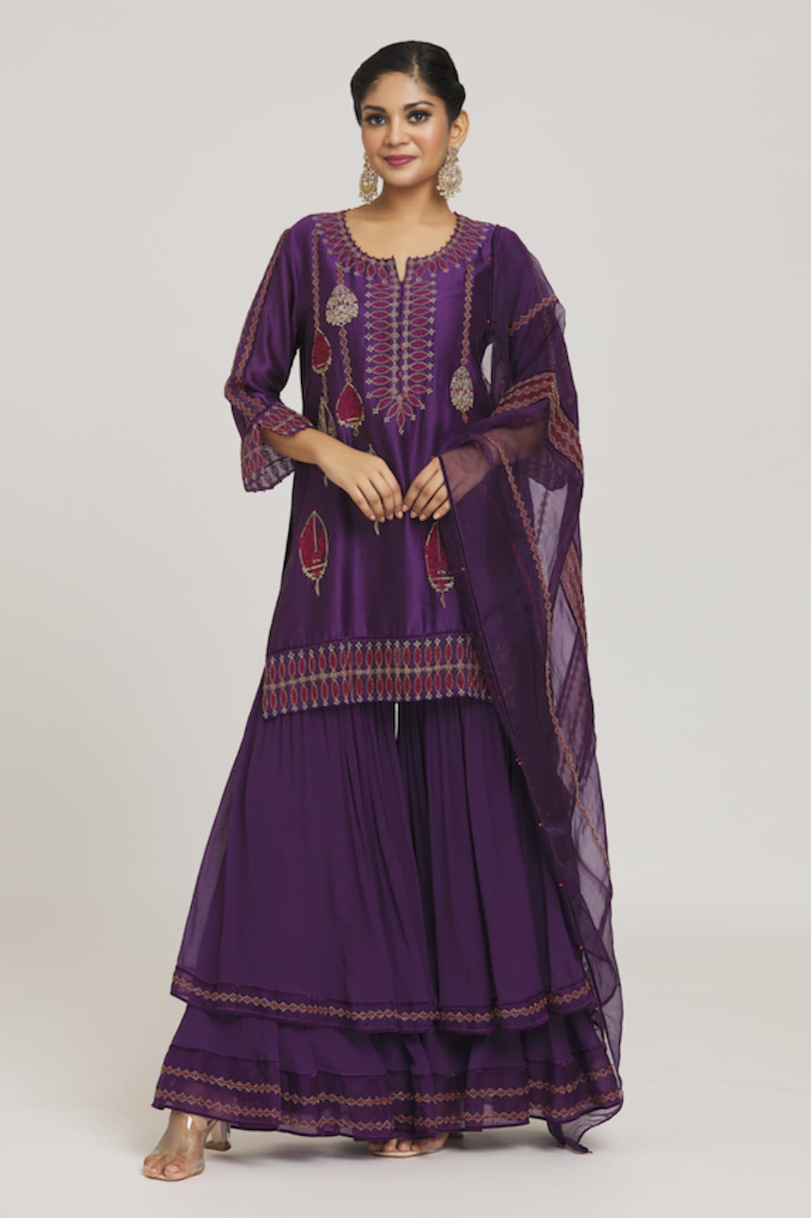 Sozenkari Bead Embroidered Kurta Sharara Set