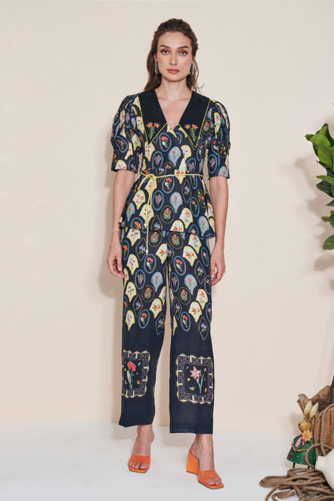 Pozruh By Aiman Printed Raven Top & Pant Set 