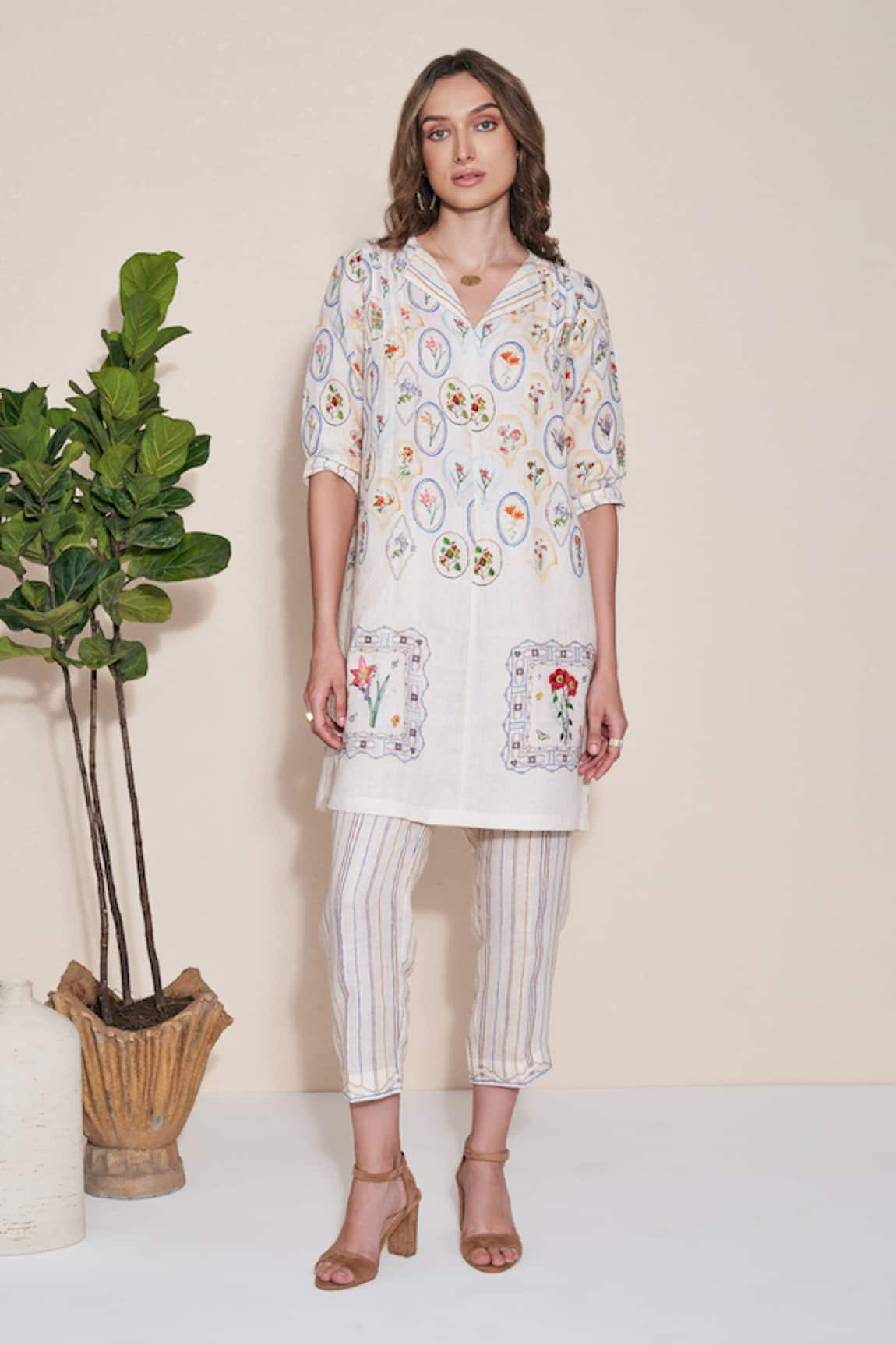 Pozruh by Aiman Magpie Printed Hemp Tunic & Trouser Set