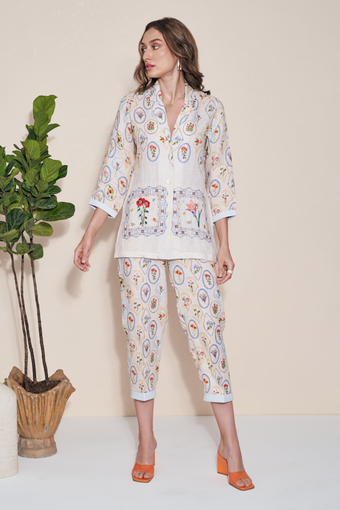 Pozruh by Aiman Nigel Hemp Printed Jacket & Trouser Set