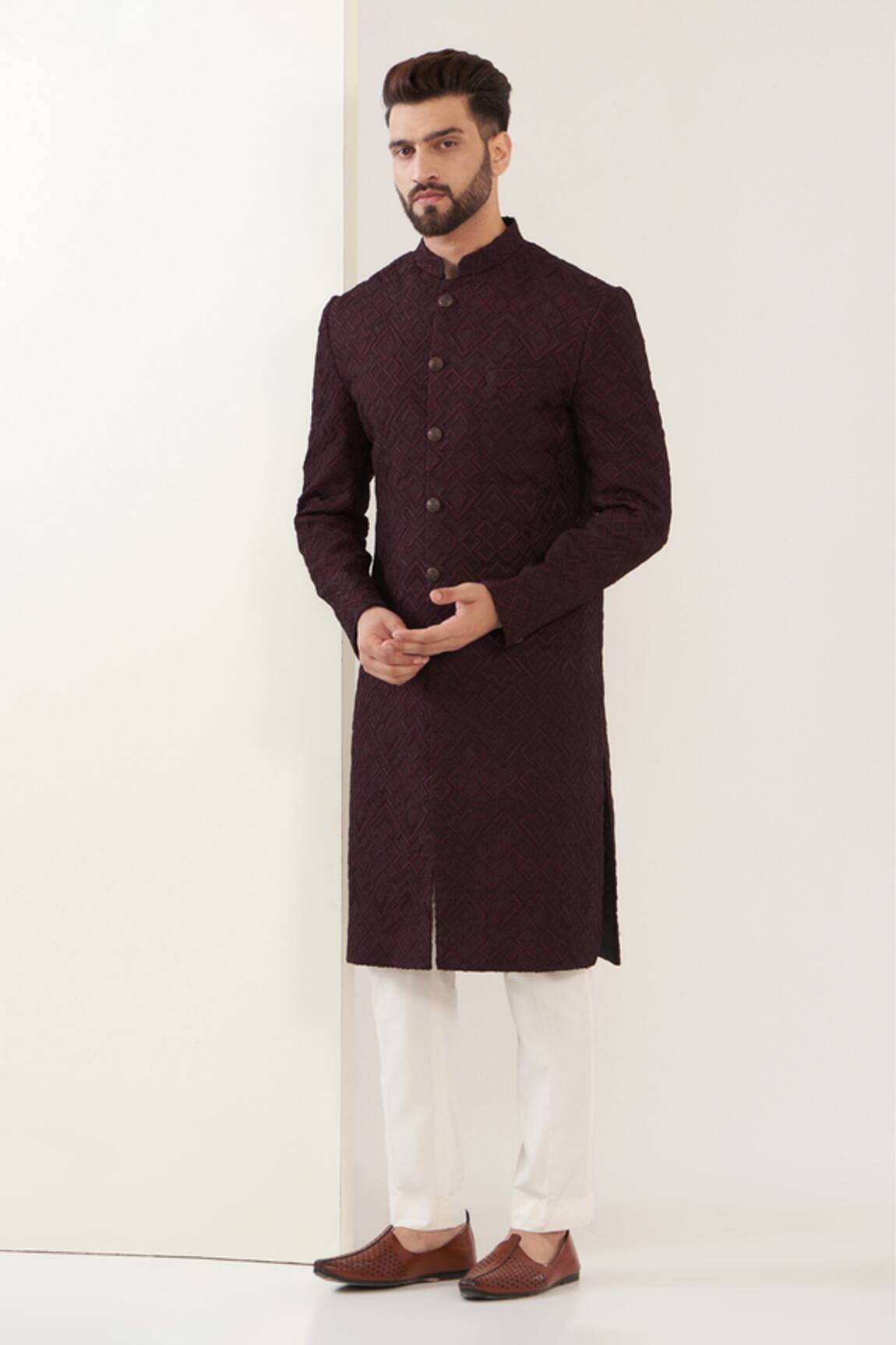 Kasbah Thread Embroidered Silk Sherwani Set 