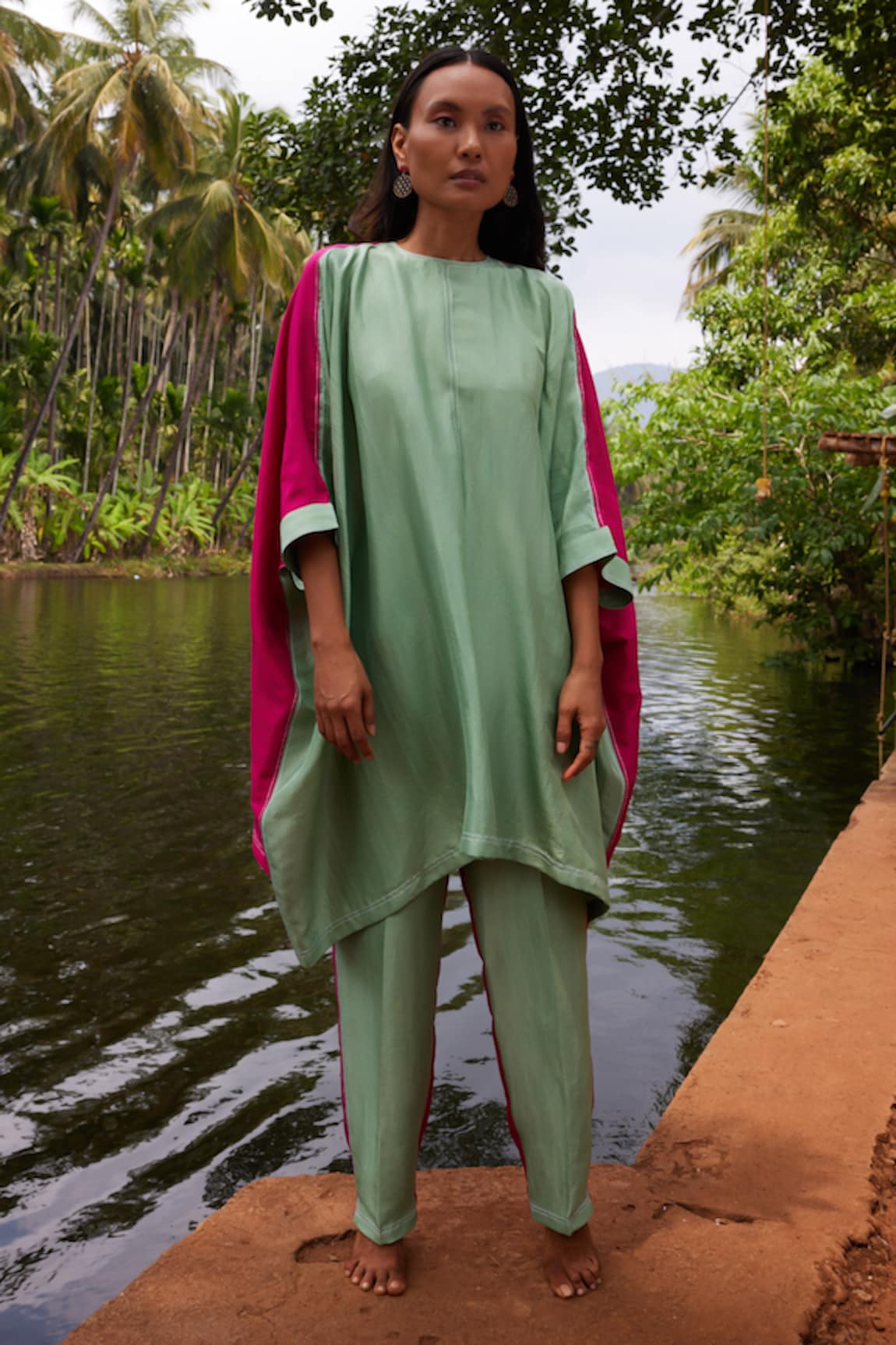 Twinkle Hanspal Marina Silk Colour Block Kaftan With Pant