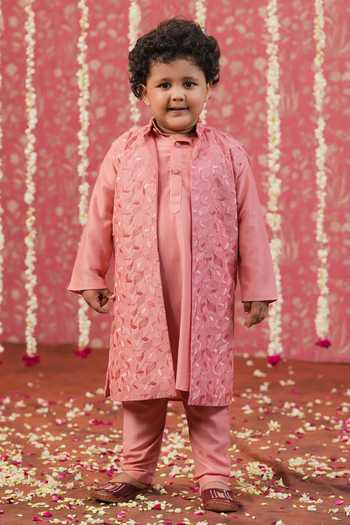 Cute Couture Self Embroidered Jacket Churidar Set 