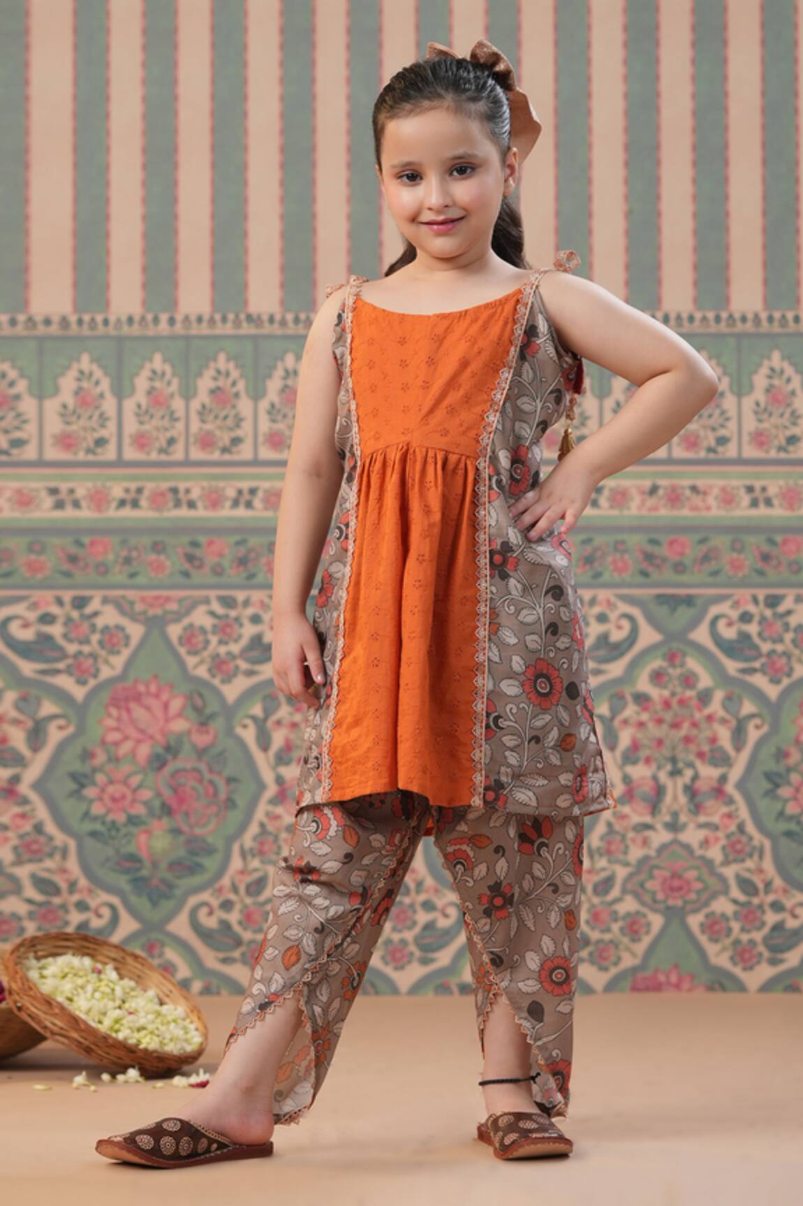Cute Couture Floral Pattern Tunic With Dhoti Pant 