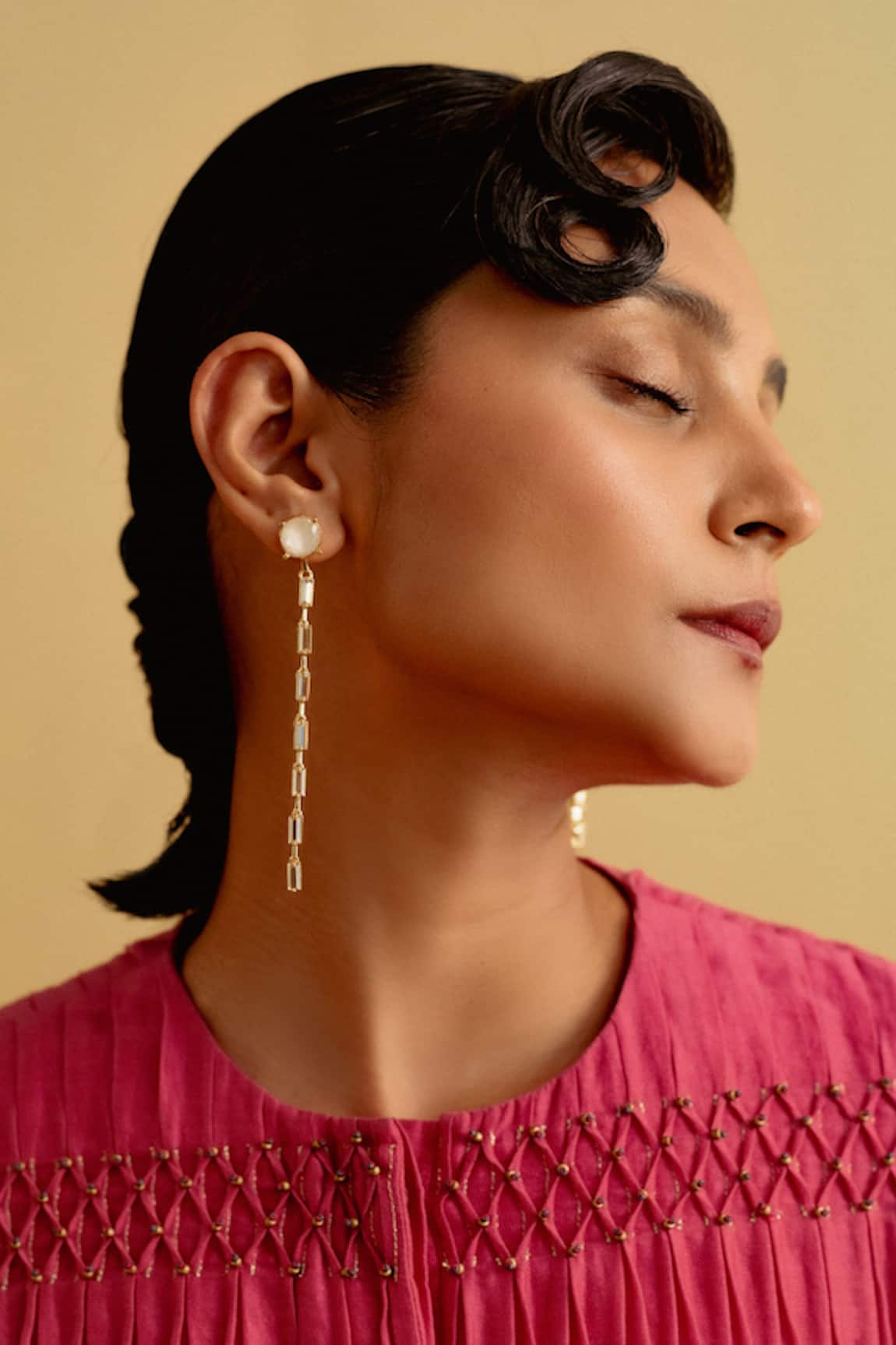 Esme By Aashna Dalmia Woody Lavender Embellished Asymmetric Dangler Earrings 