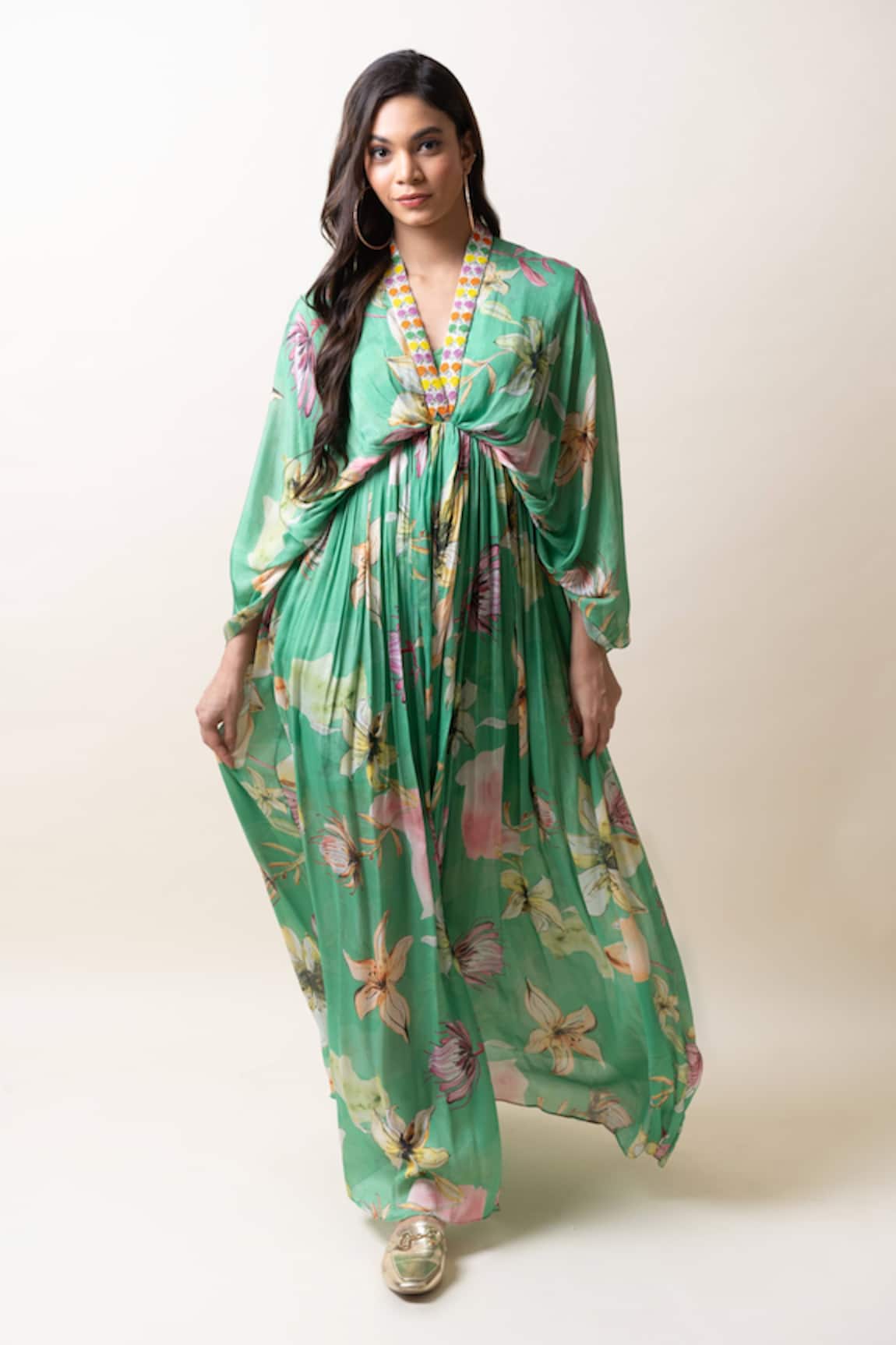 SutrabySweta Floral Print Kaftan Dress With Inner