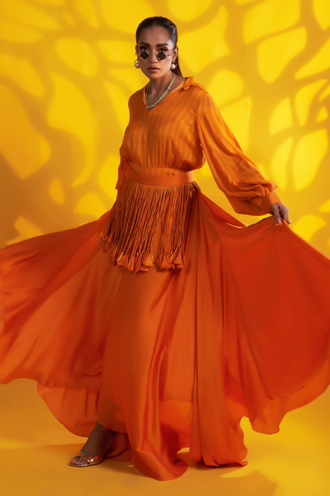 Jyoti Sachdev Iyer Geometric Print Top With Tassel Fringed Trouser