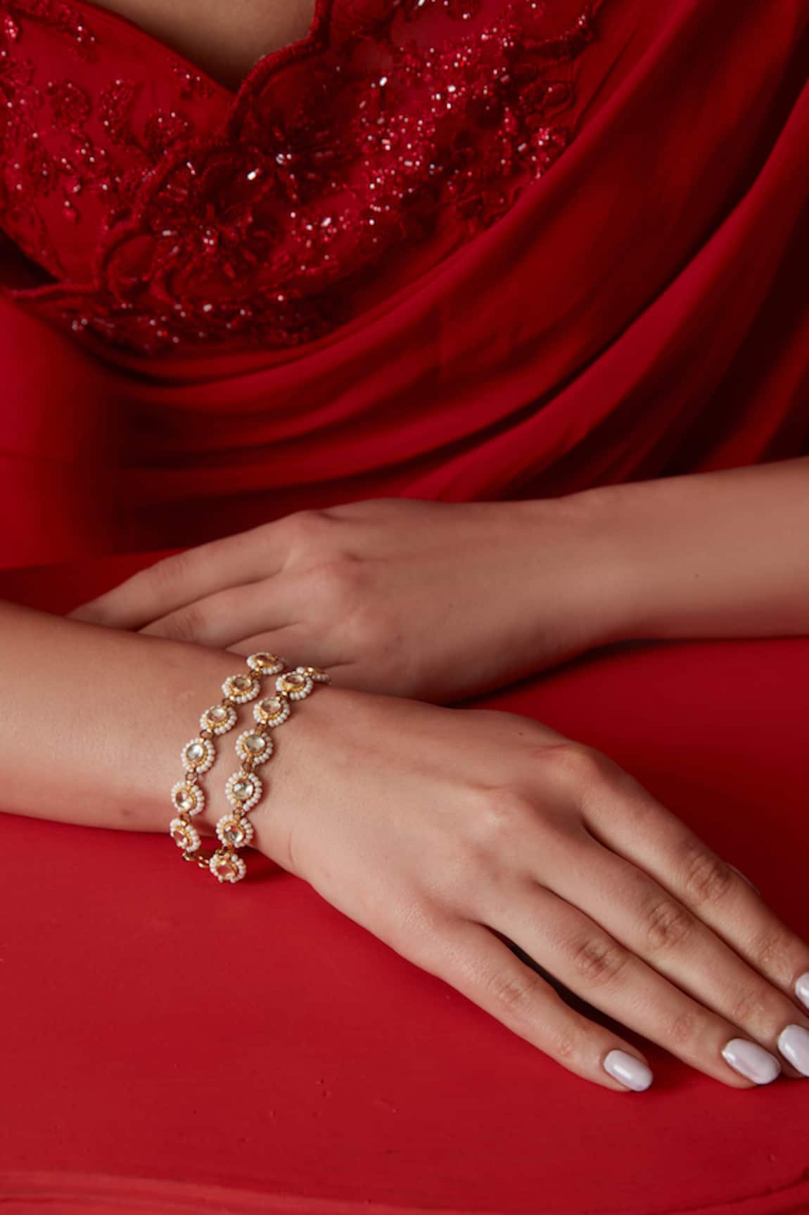 Paisley Pop Kundan Pearl Embellished Bracelet 