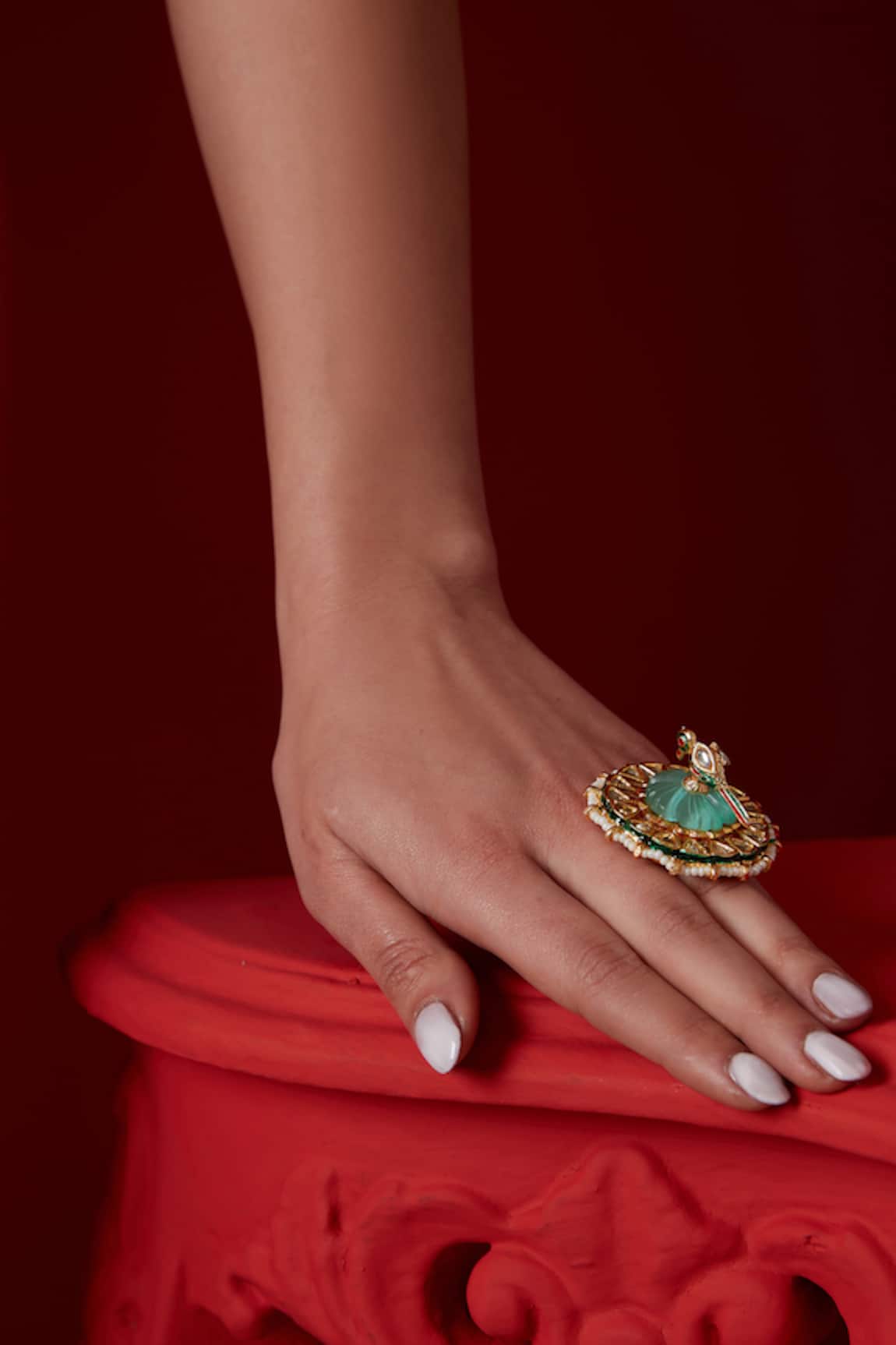Paisley Pop Bird Kundan Embellished Ring