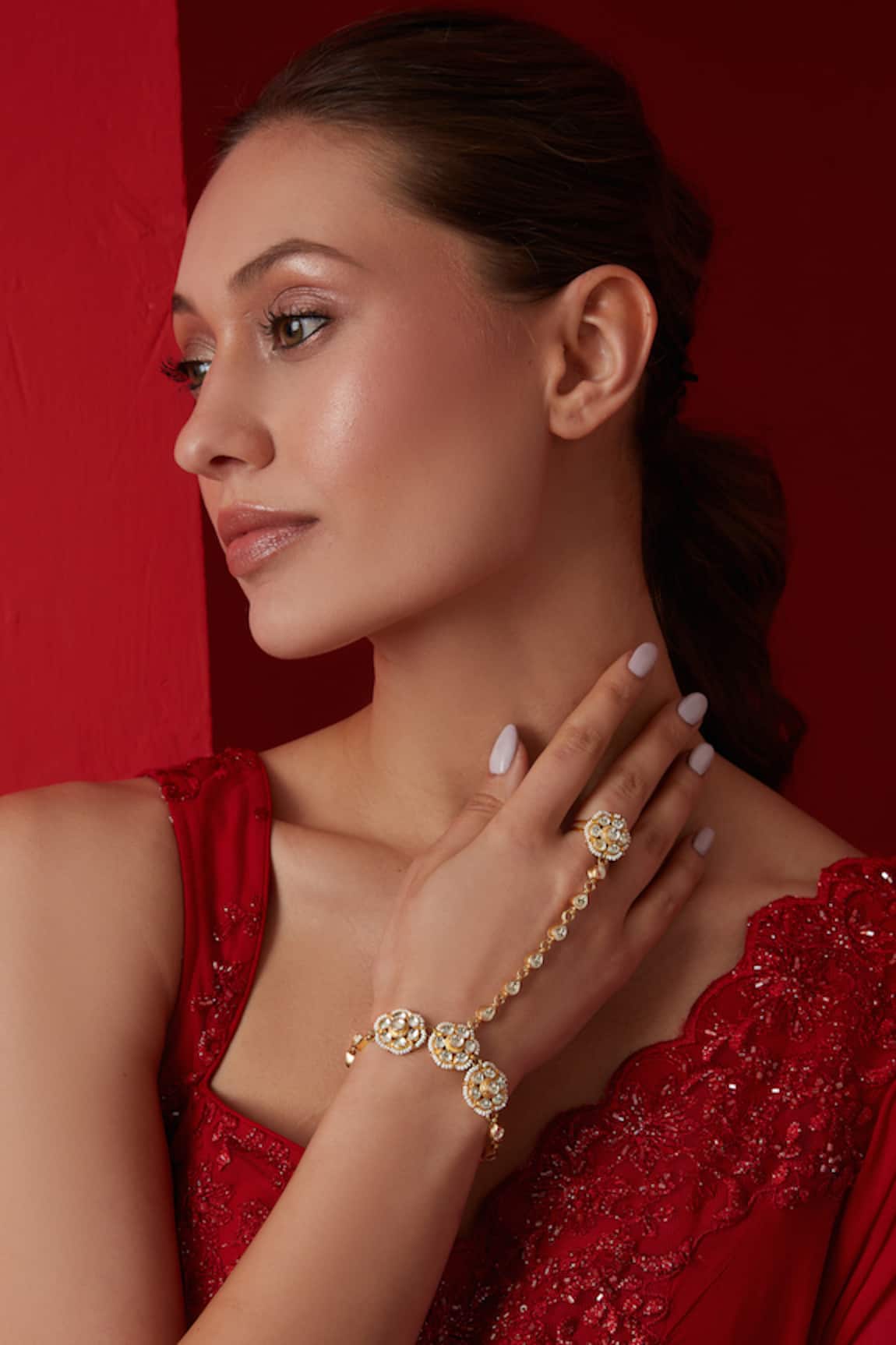 Paisley Pop Kundan Pearl Embellished Hathphool 