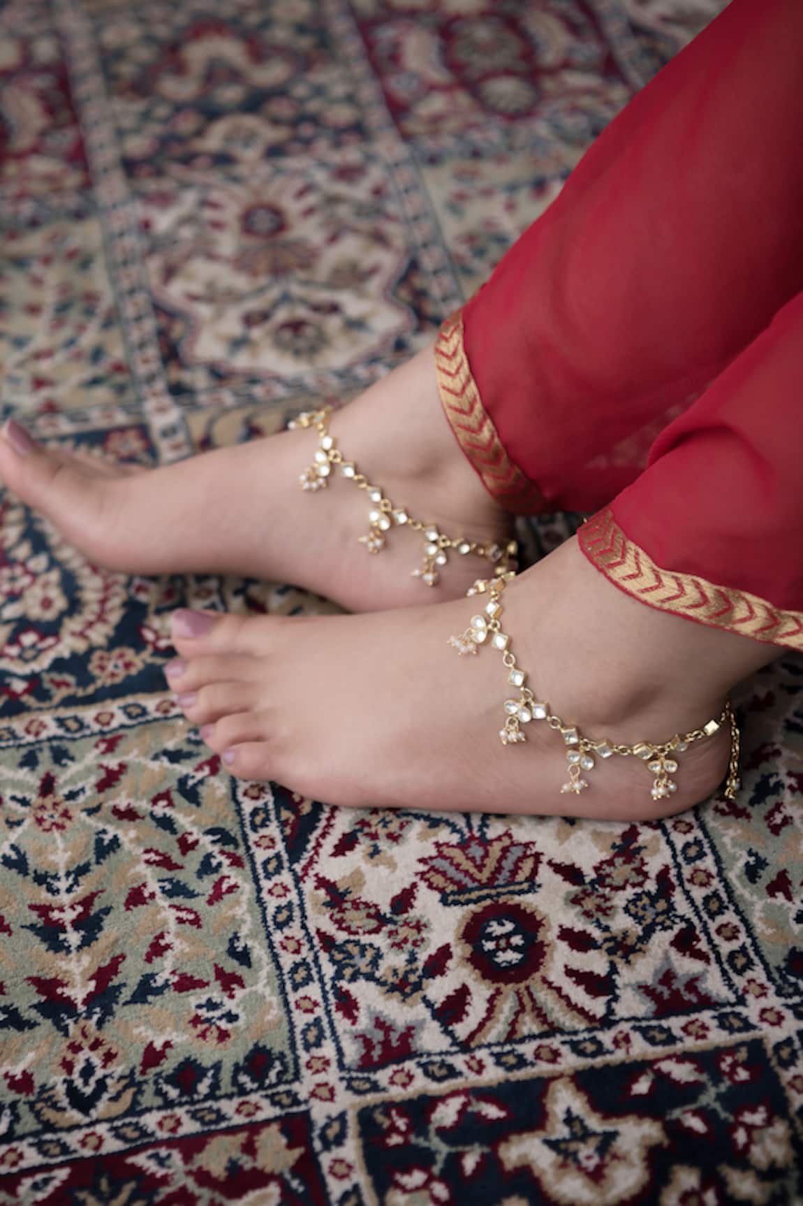 Paisley Pop Kundan Embellished Anklets - Set Of 2
