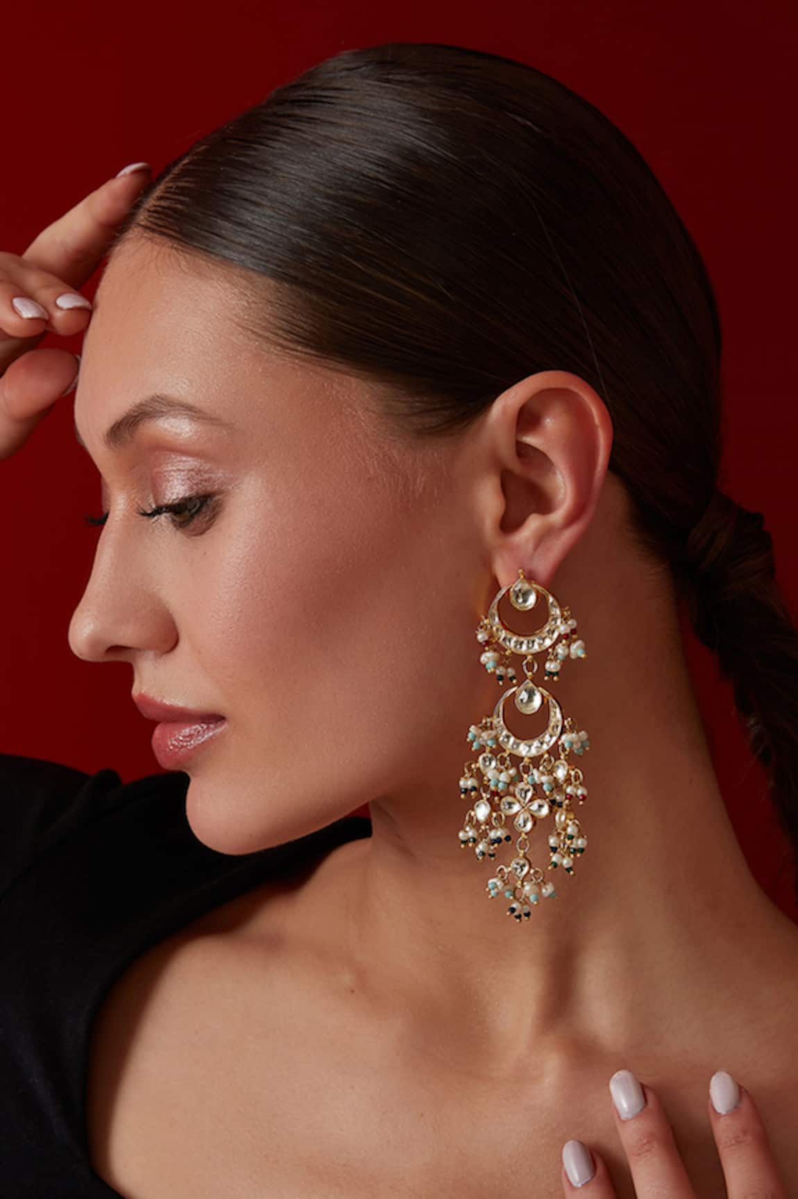 Paisley Pop Gold Kundan Embellished Dangler Earrings 
