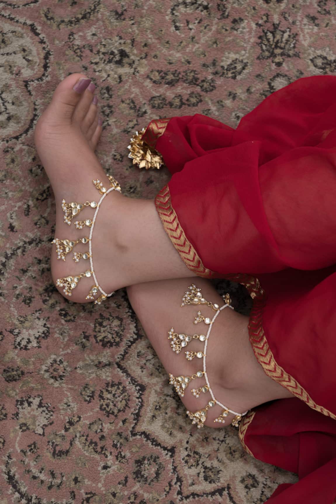 Paisley Pop Kundan Embellished Anklets - Set Of 2