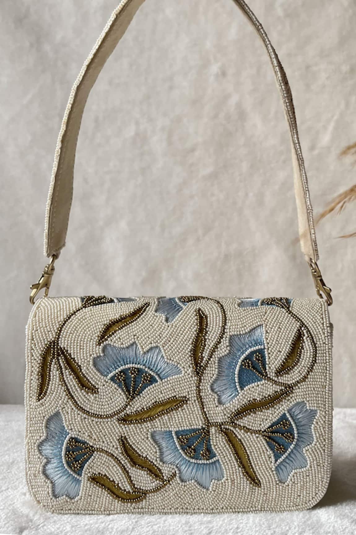 Kreivo by Vamanshi Damania Silk Beaded Bucket Bag