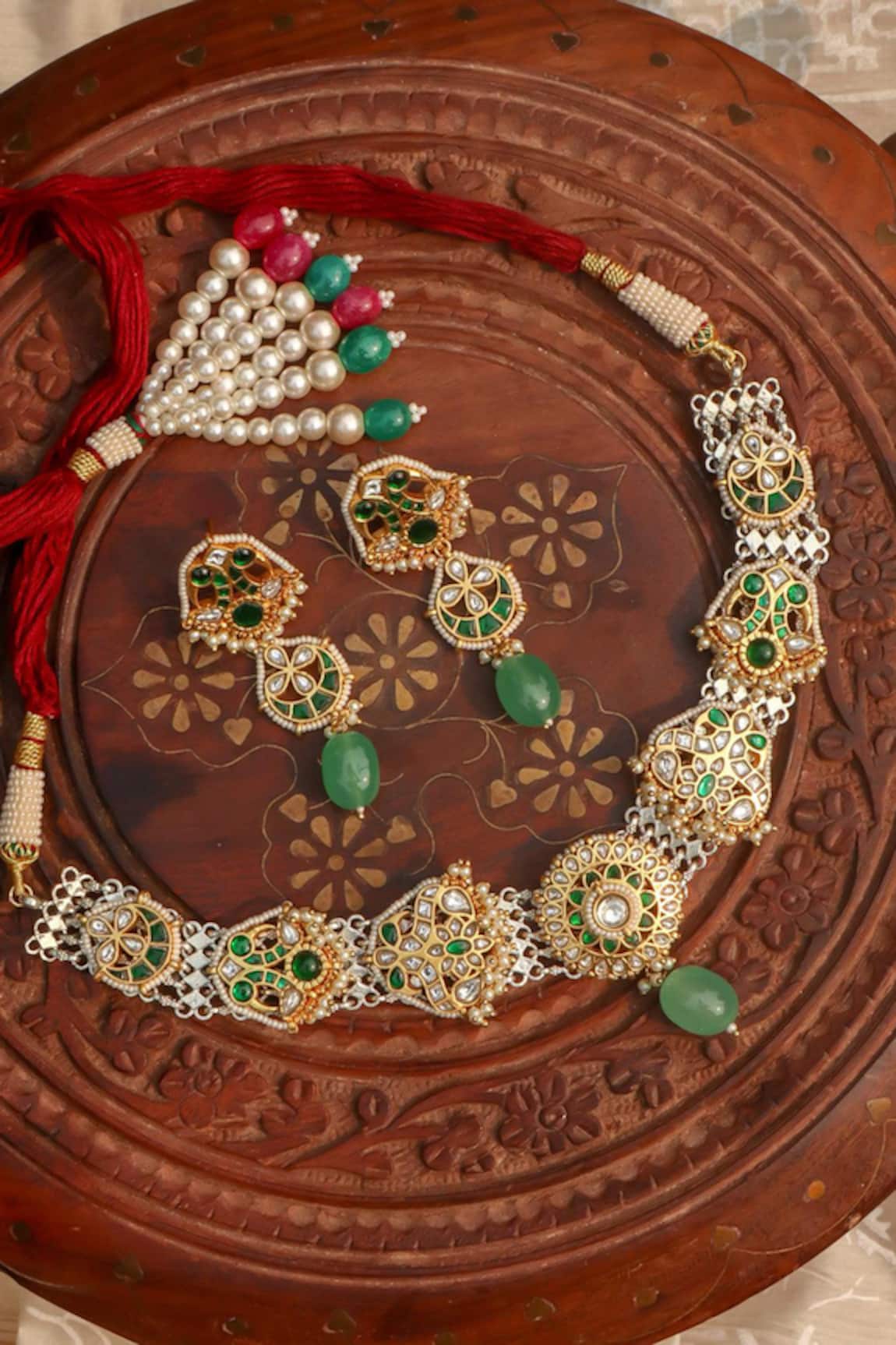 Zevar King Carved Kundan Embellished Necklace Set