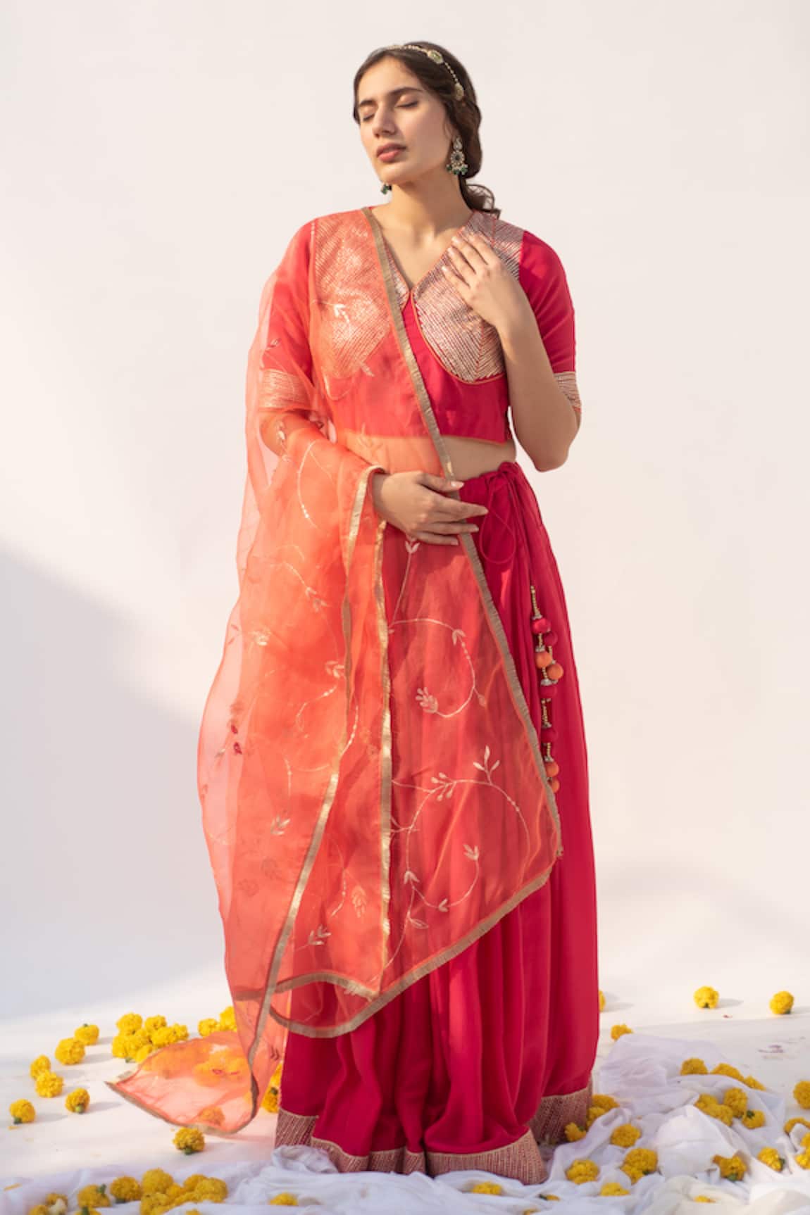Apeksha Jain Label Embroidered Panelled Blouse Lehenga Set