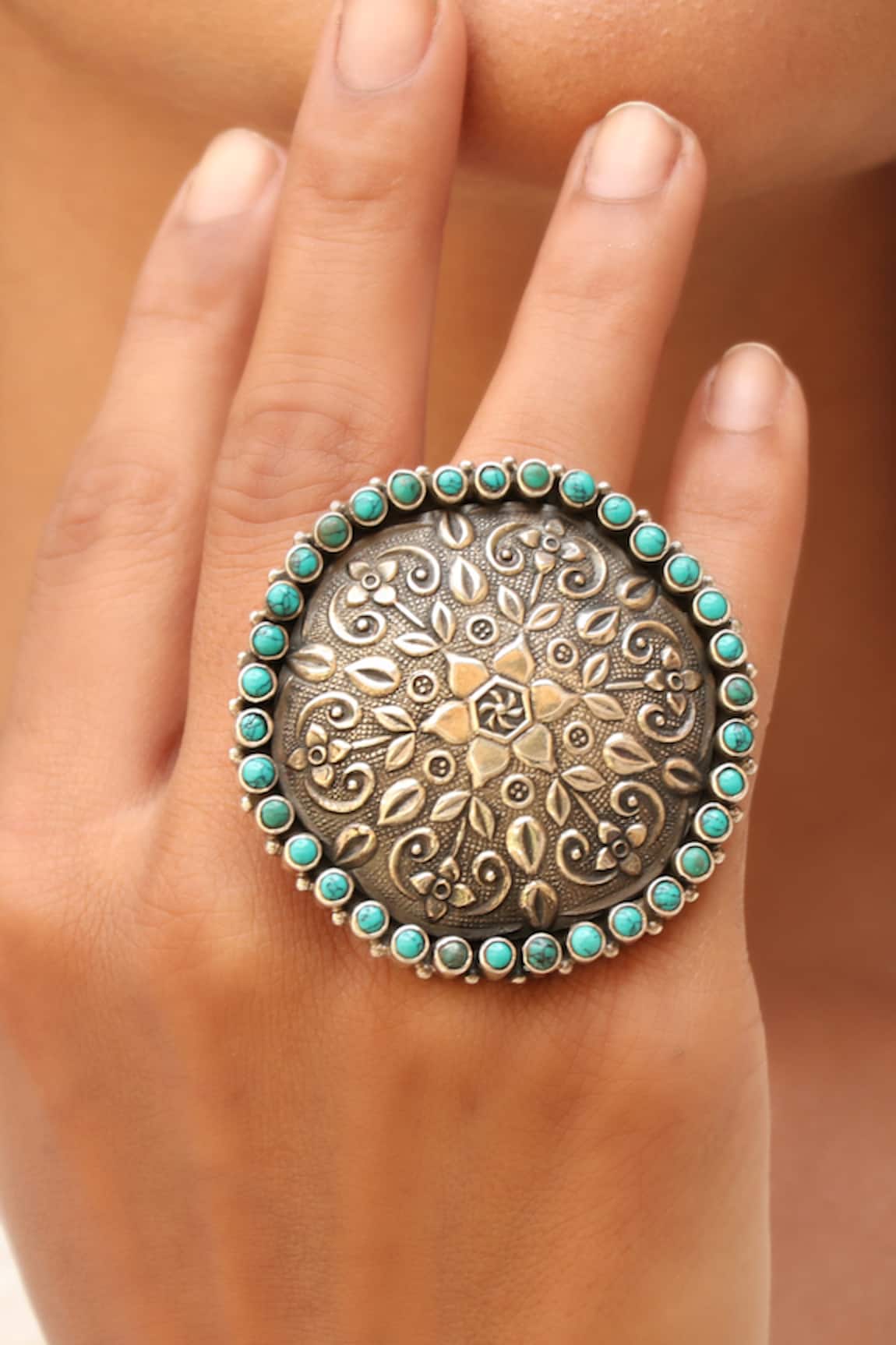 Noor Handcrafted Oxidized Floral Ring 