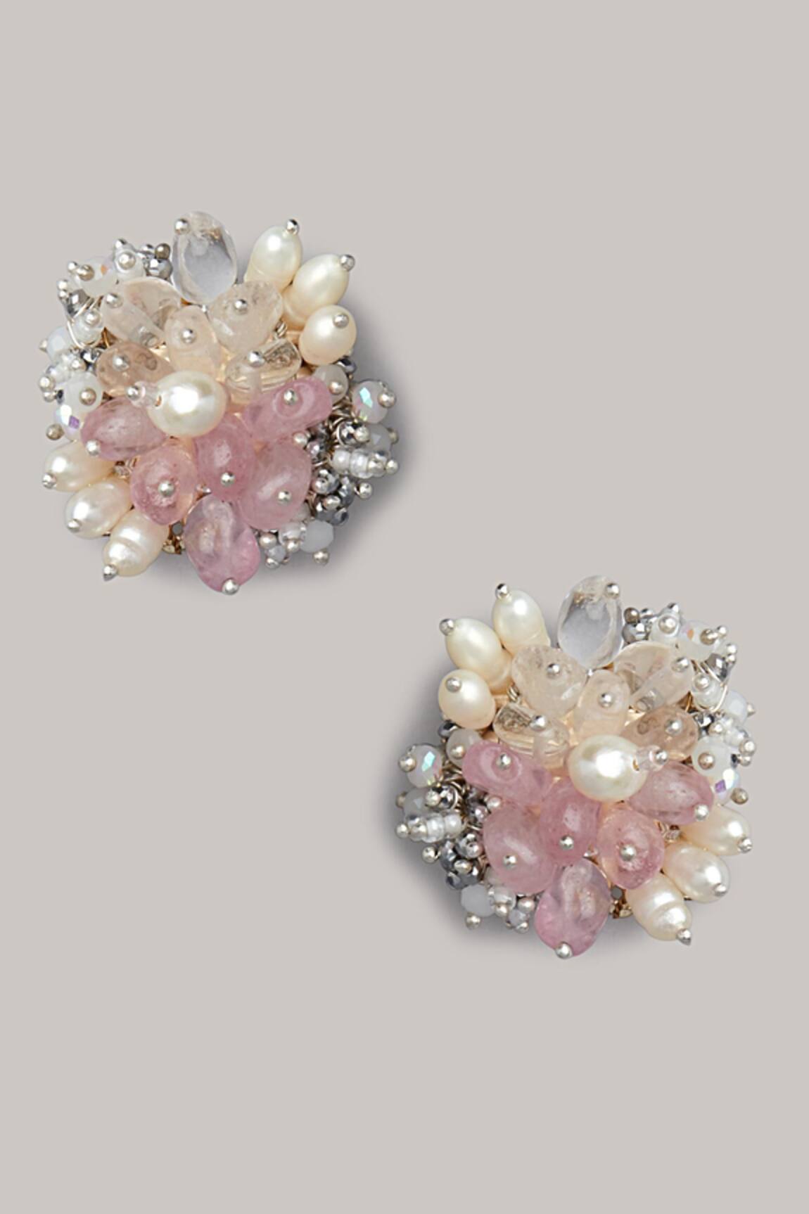 Pink Flower Pearl Stud Earrings