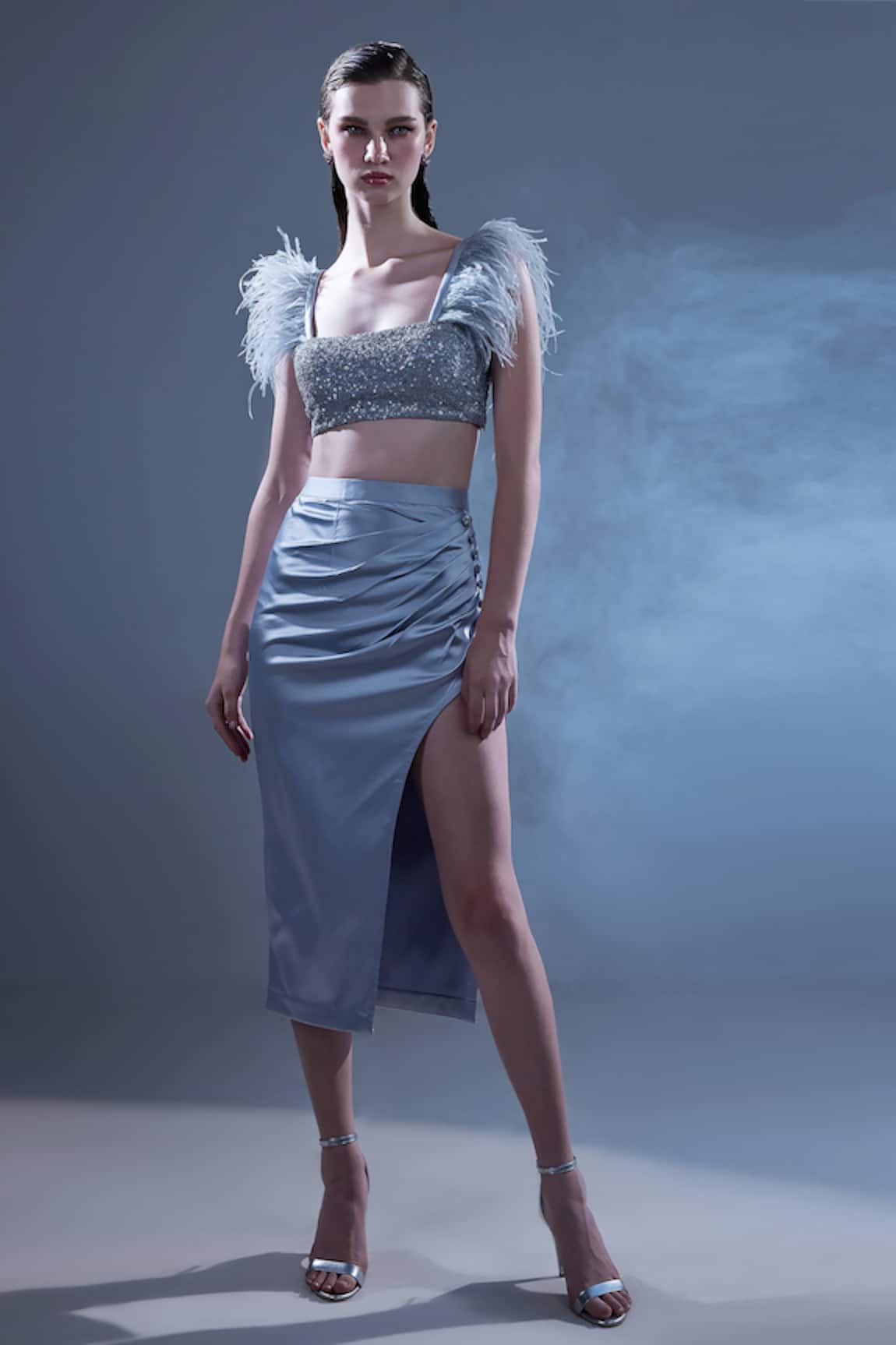 Manika Nanda Angelique Sequined Crop Top With Skirt