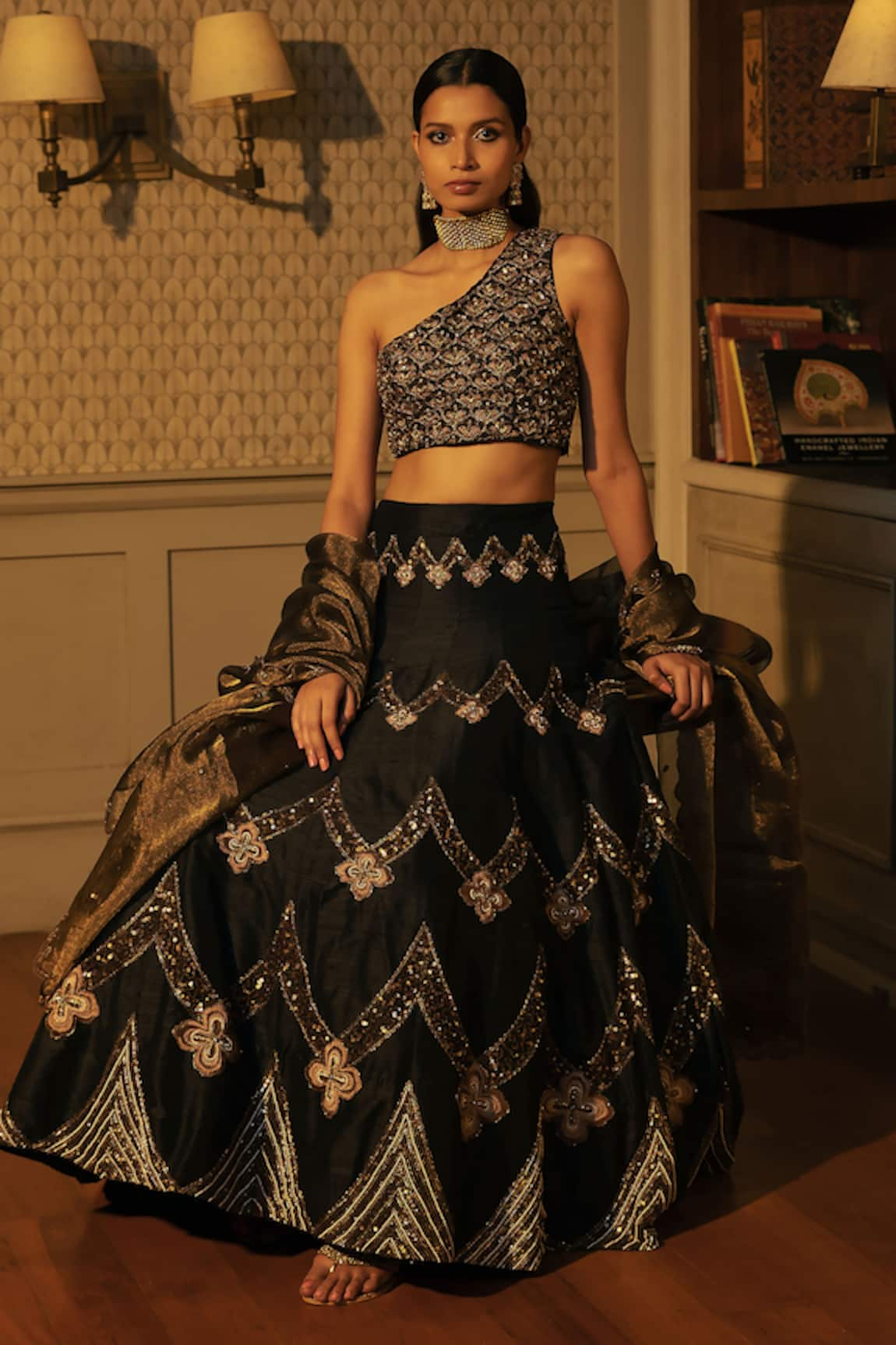 Ojasmé by Sanjana Thapa Scallop Embroidered Lehenga Set