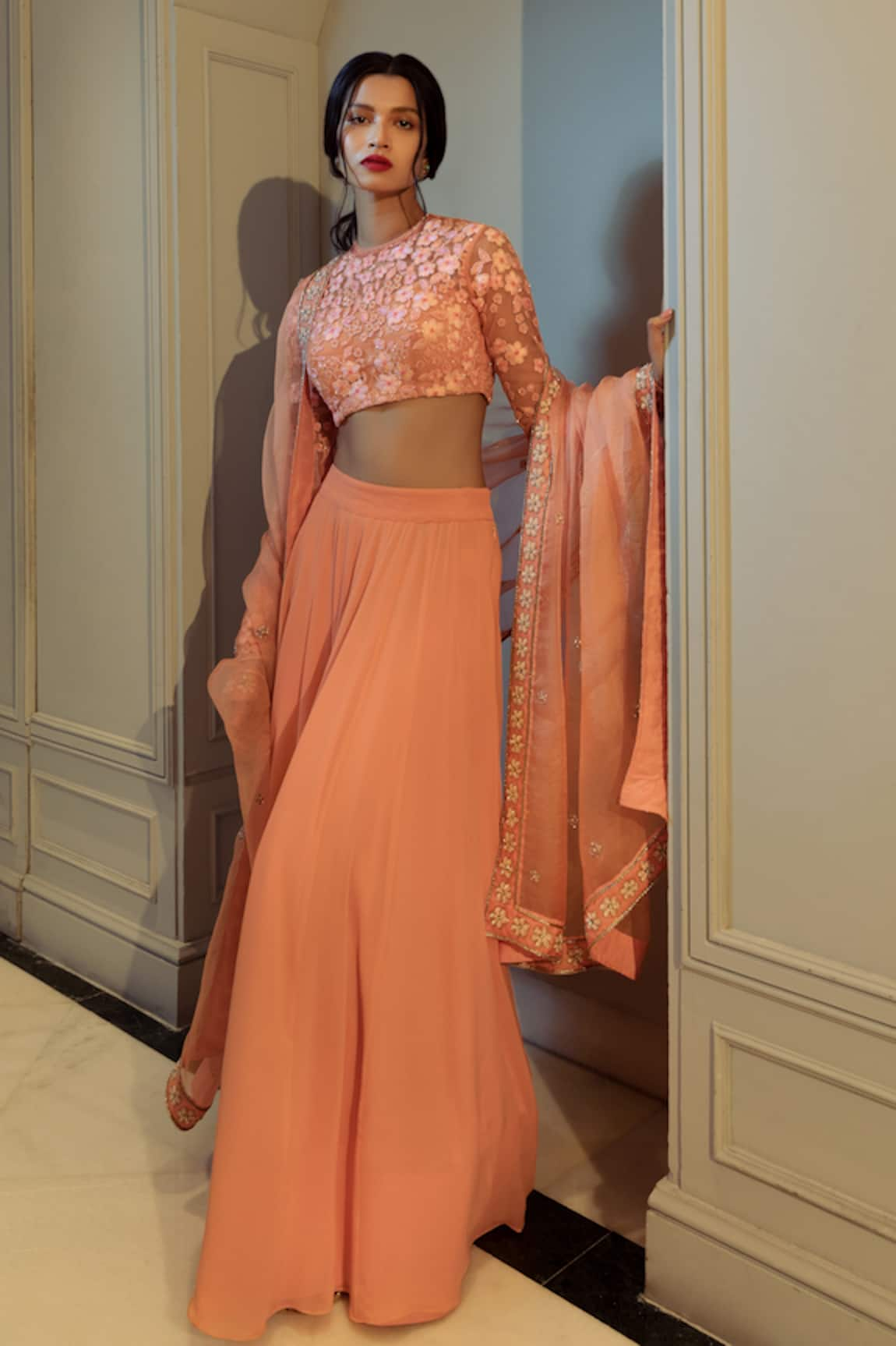 Ojasmé by Sanjana Thapa Lehenga & Wildflower Embroidered Blouse Set