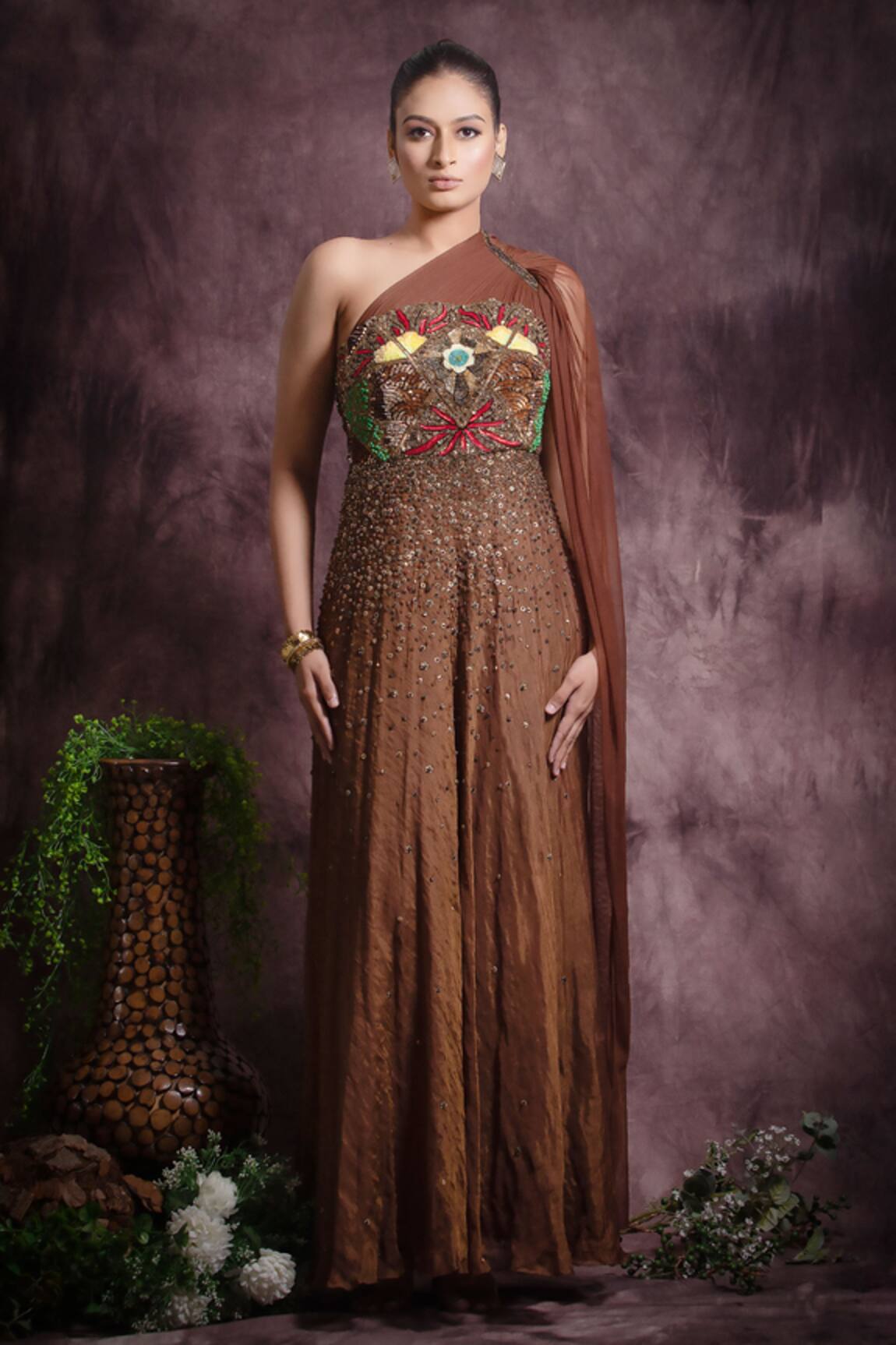 Abstract By Megha Jain Madaan Sequin Embellished One Shoulder Gown 