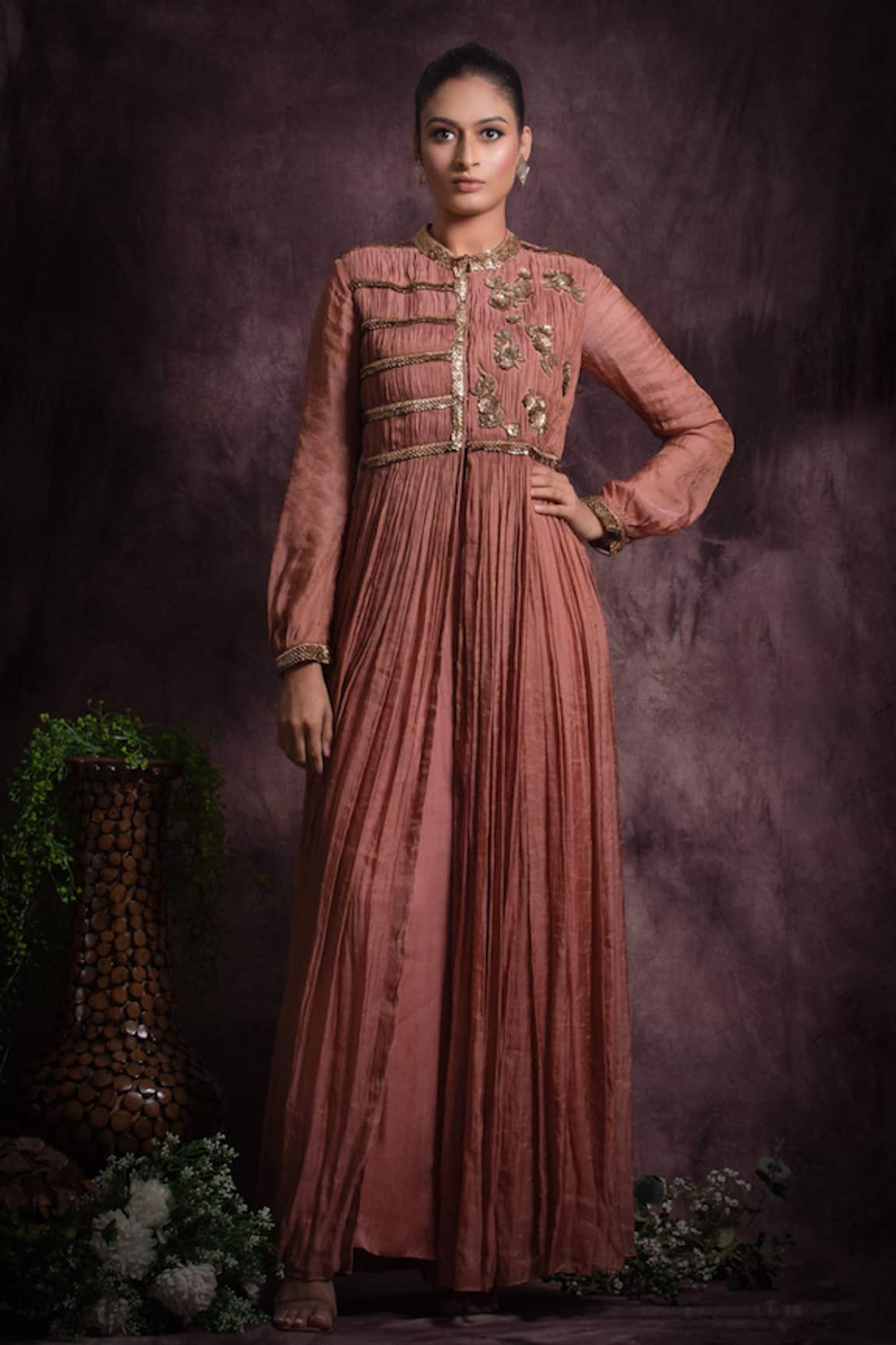 Abstract By Megha Jain Madaan Floral Sequin Embroidered Jacket With Palazzo 