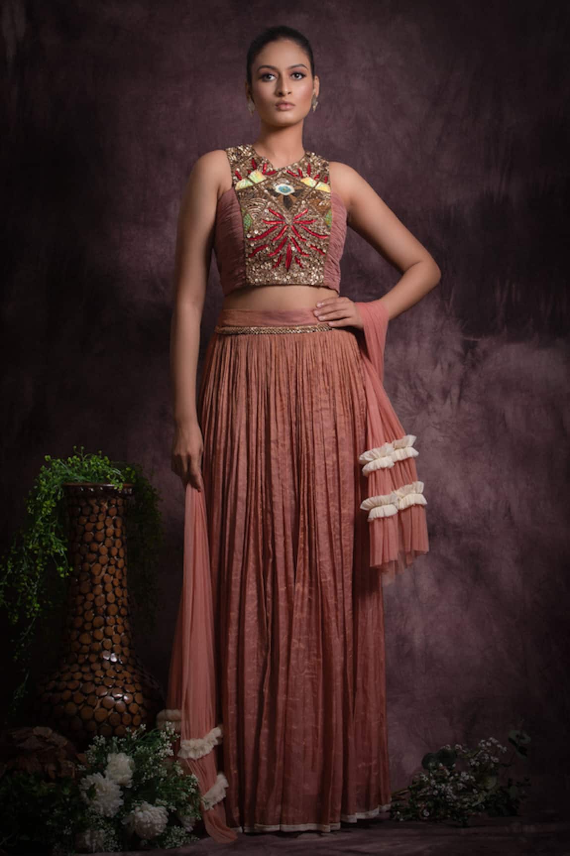 Abstract By Megha Jain Madaan Sequin Geometric Work Top Lehenga Set 