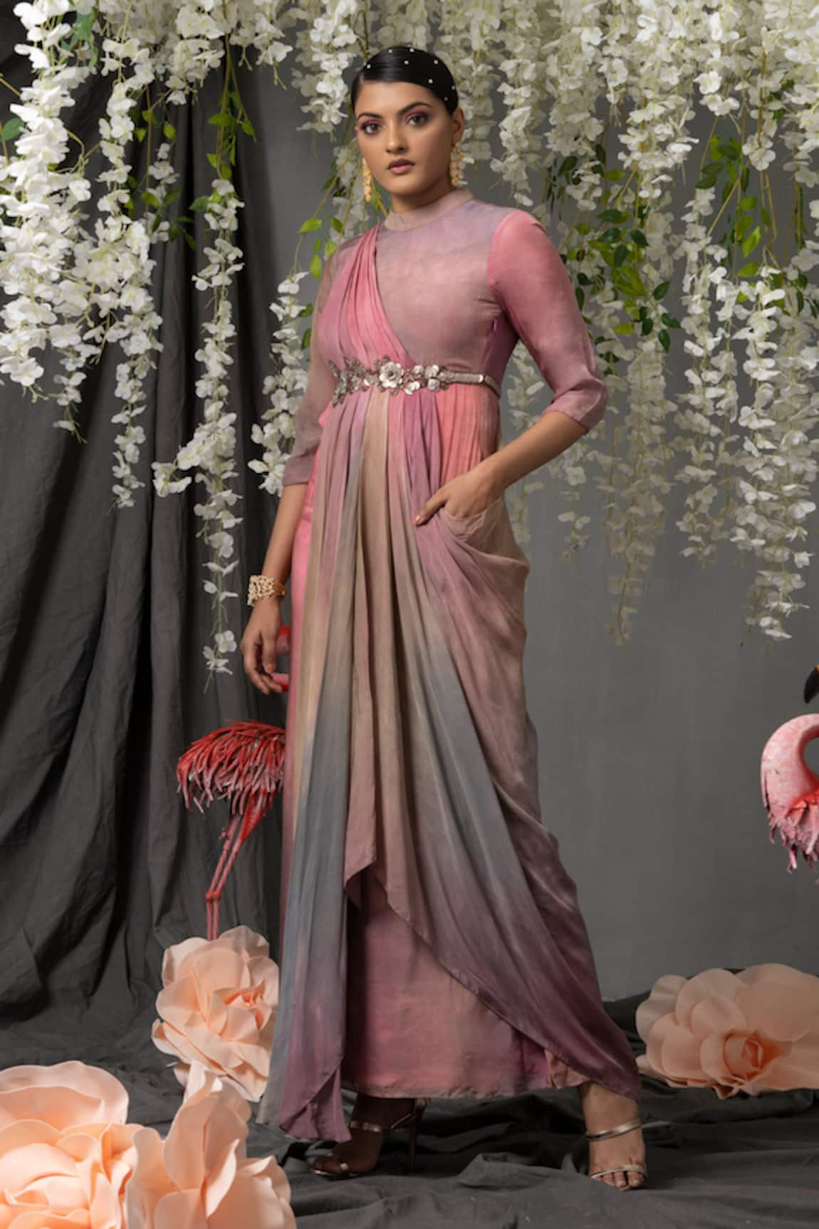 Abstract By Megha Jain Madaan Ombre Effect Draped Gown 